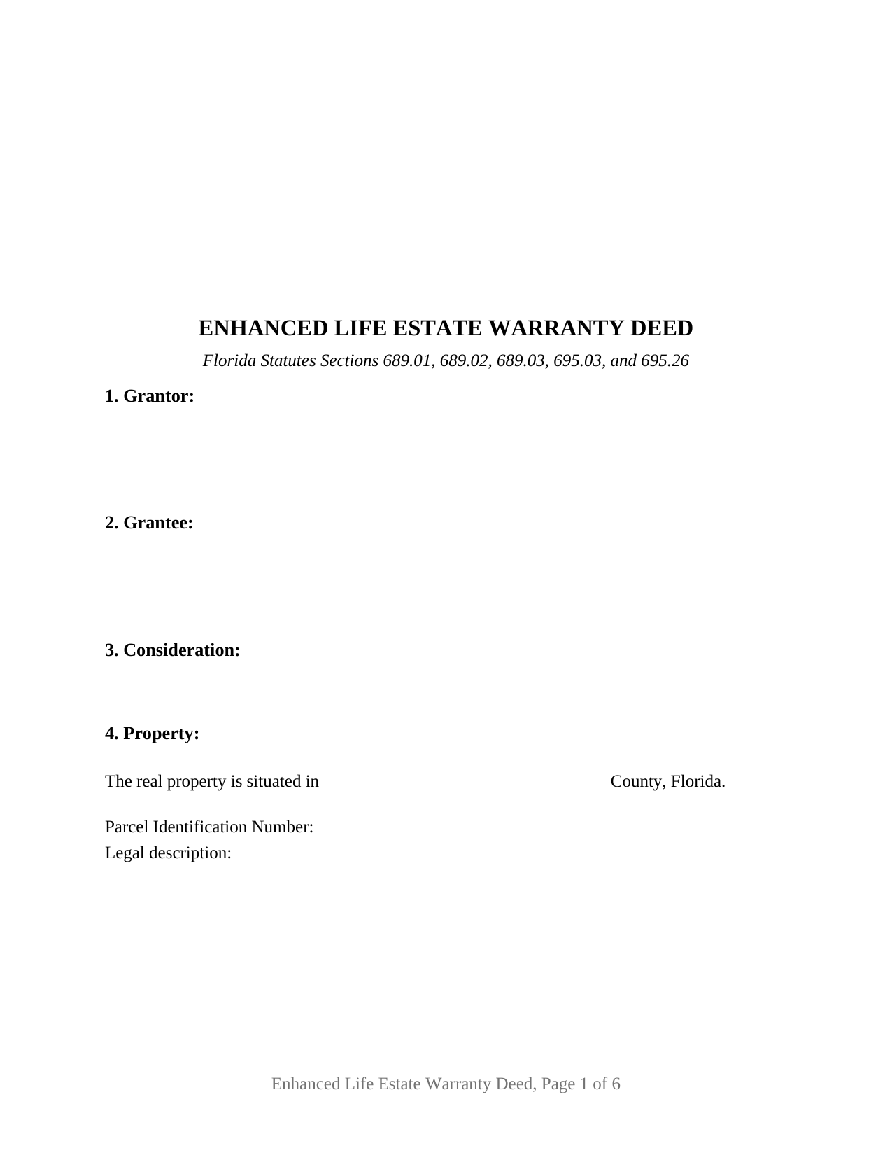 Putnam County Enhanced Life Estate Warranty Deed Form