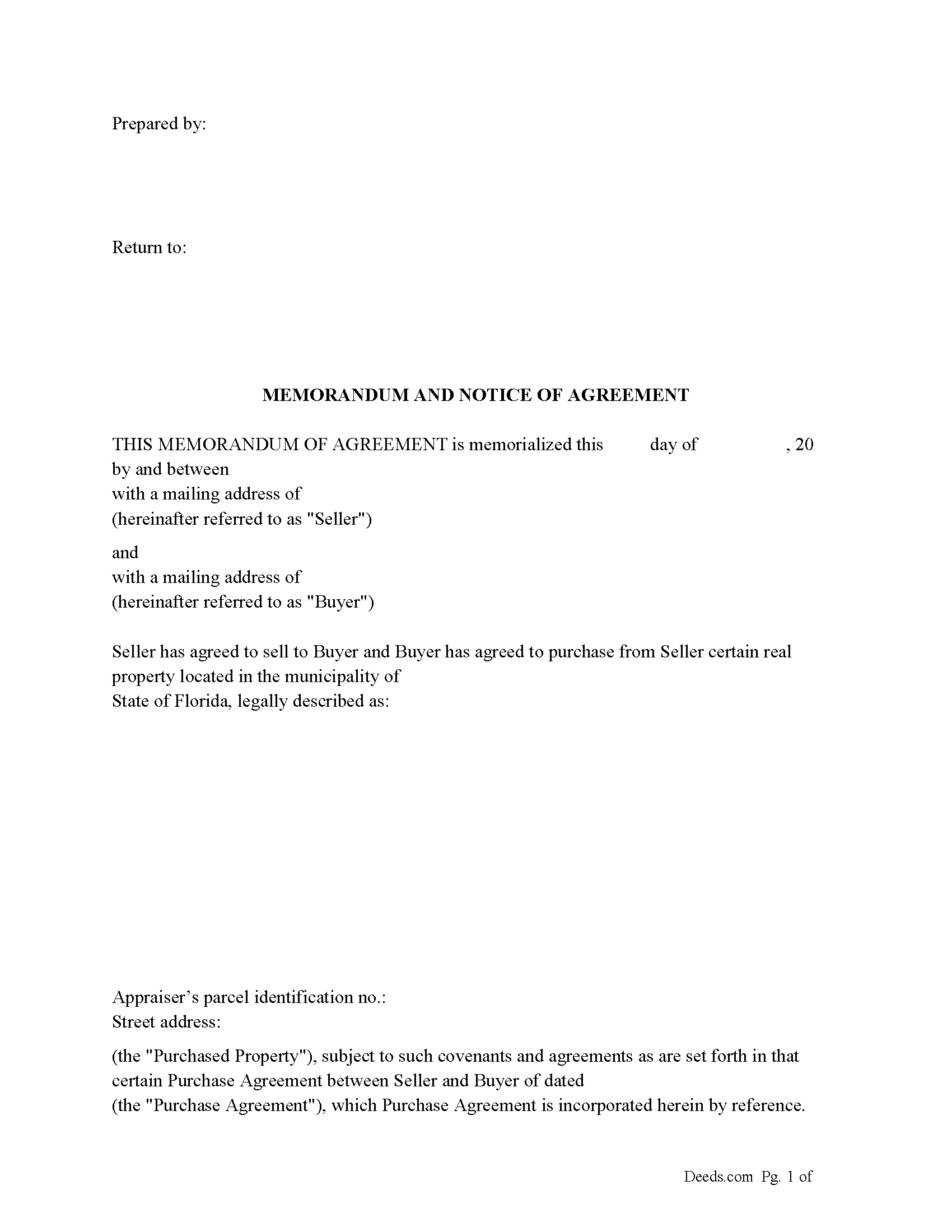 Memorandum and Notice of Agreement