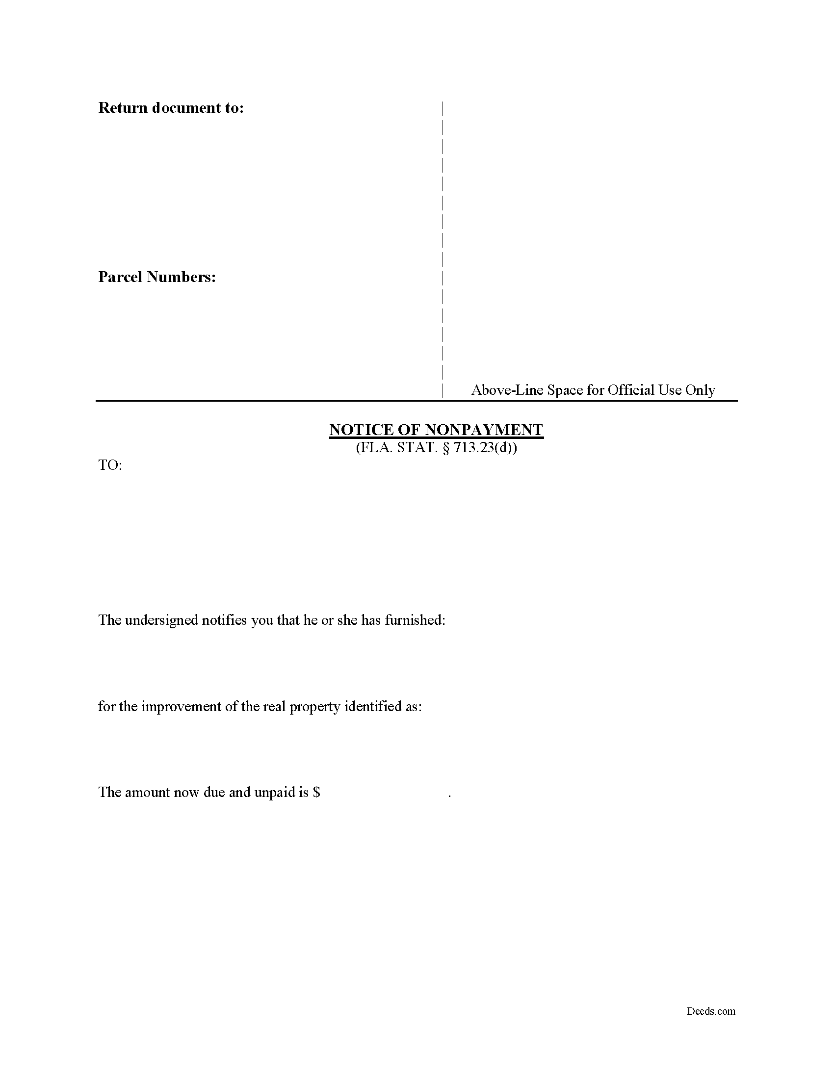 Florida Notice of Nonpayment Image