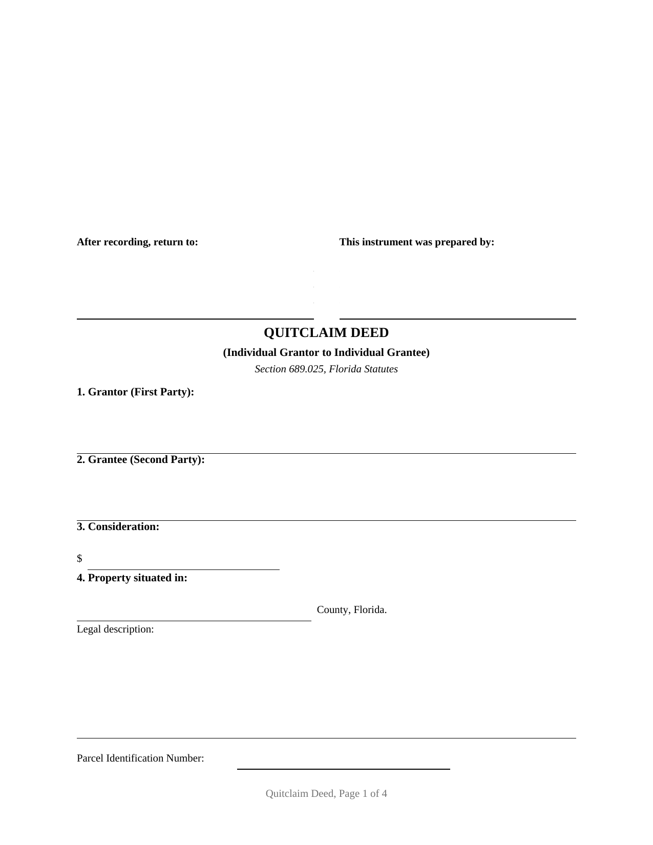 Florida Quitclaim Deed (Individual)