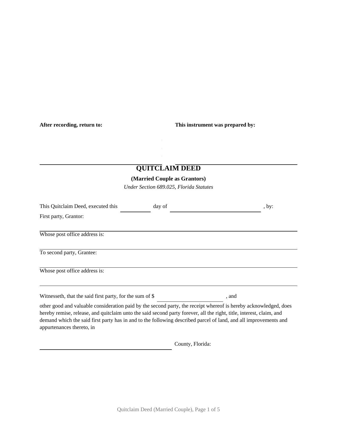 Florida Quitclaim Deed (Married Couple as Grantors)