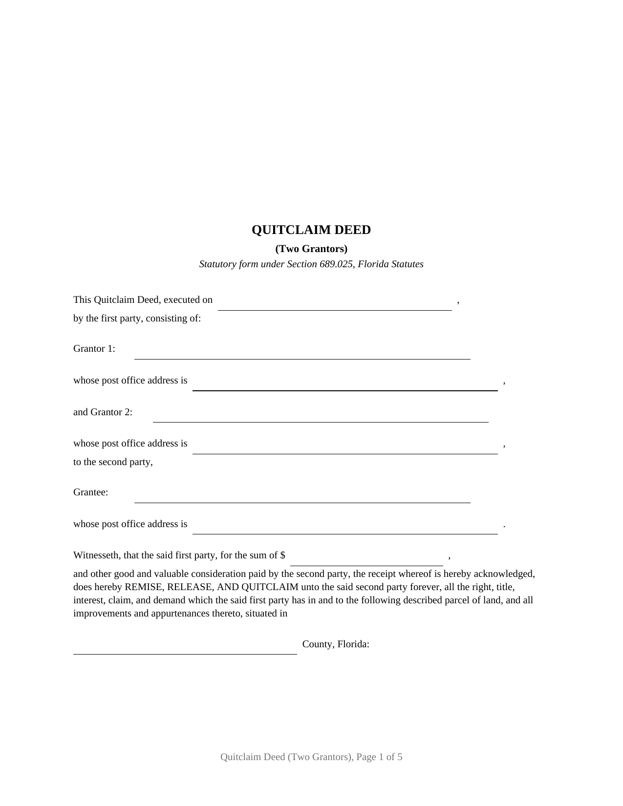 Florida Quitclaim Deed (Two Grantors)