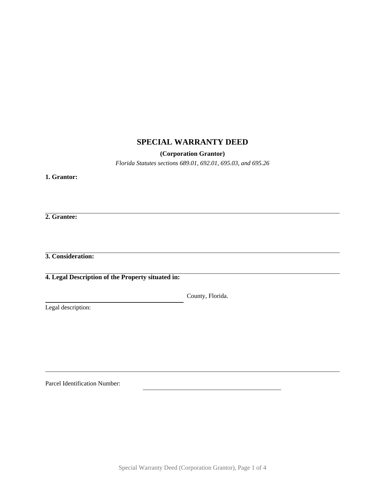 Florida Special Warranty Deed (Corporation Grantor)
