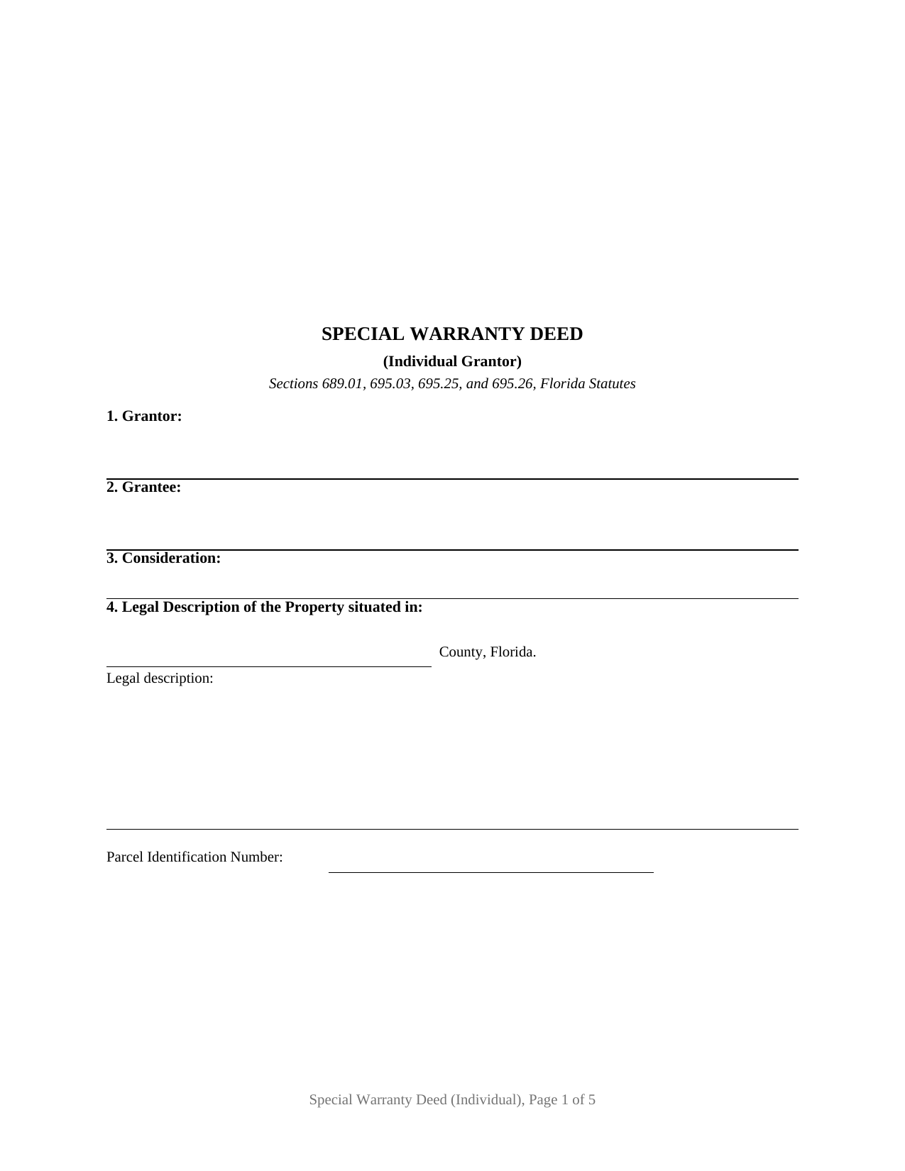 Florida Special Warranty Deed (Individual)