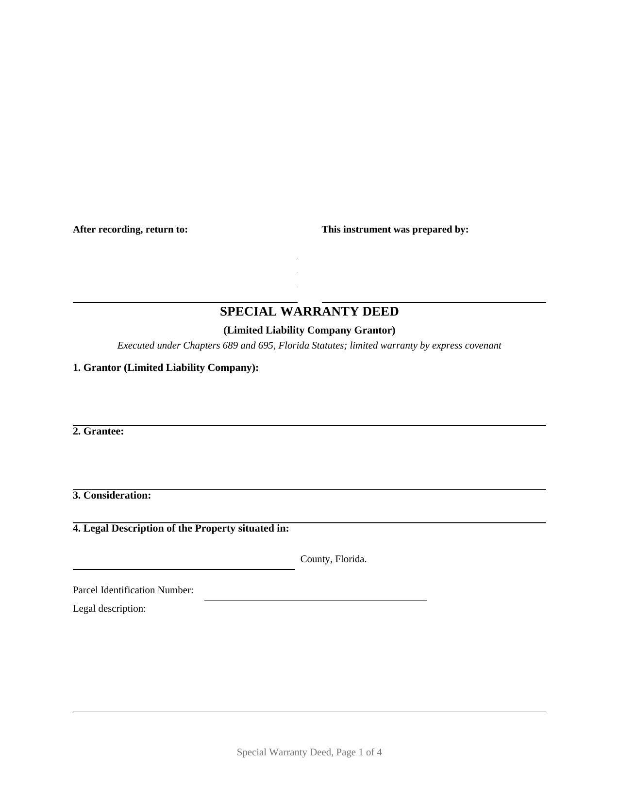 Florida Special Warranty Deed (LLC Grantor)