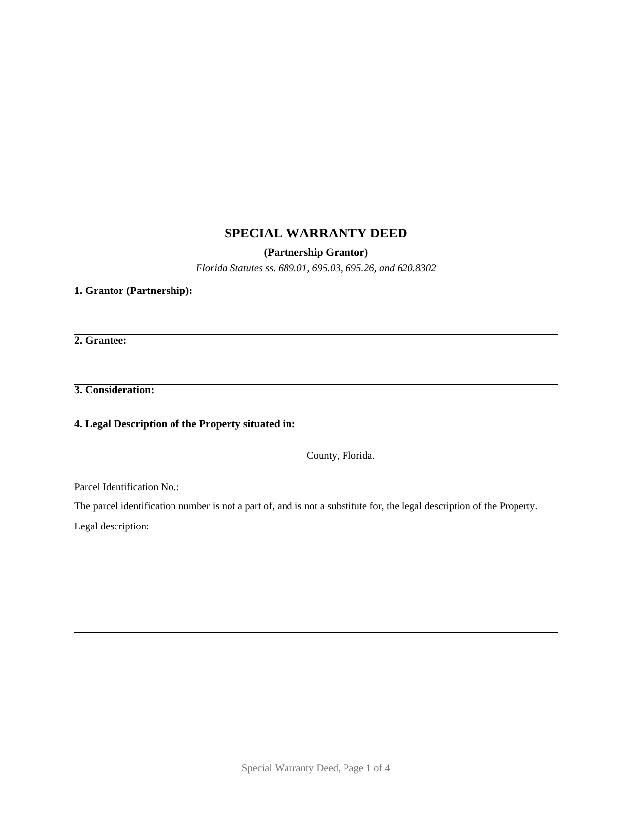 Florida Special Warranty Deed (Partnership Grantor)