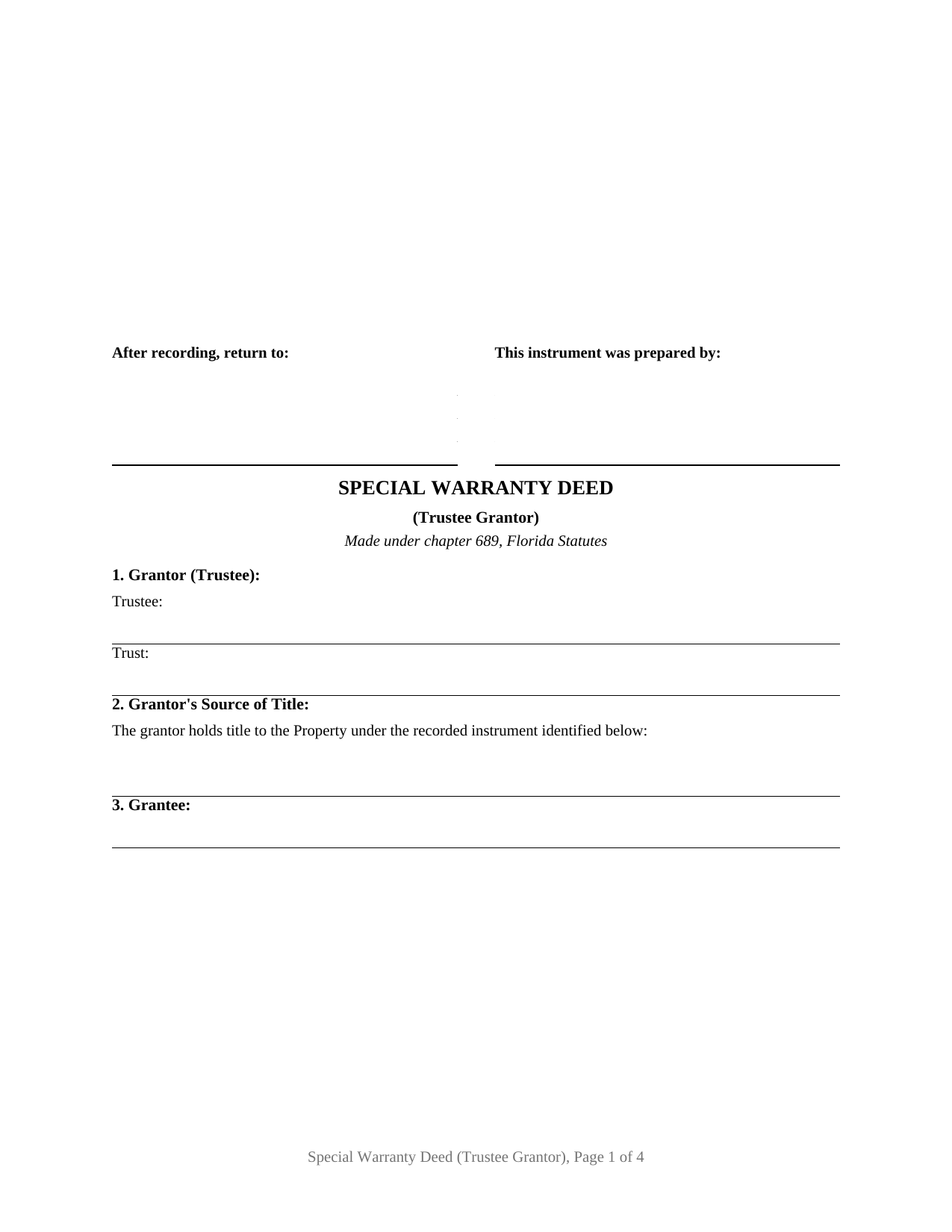 Florida Special Warranty Deed (Trustee Grantor)