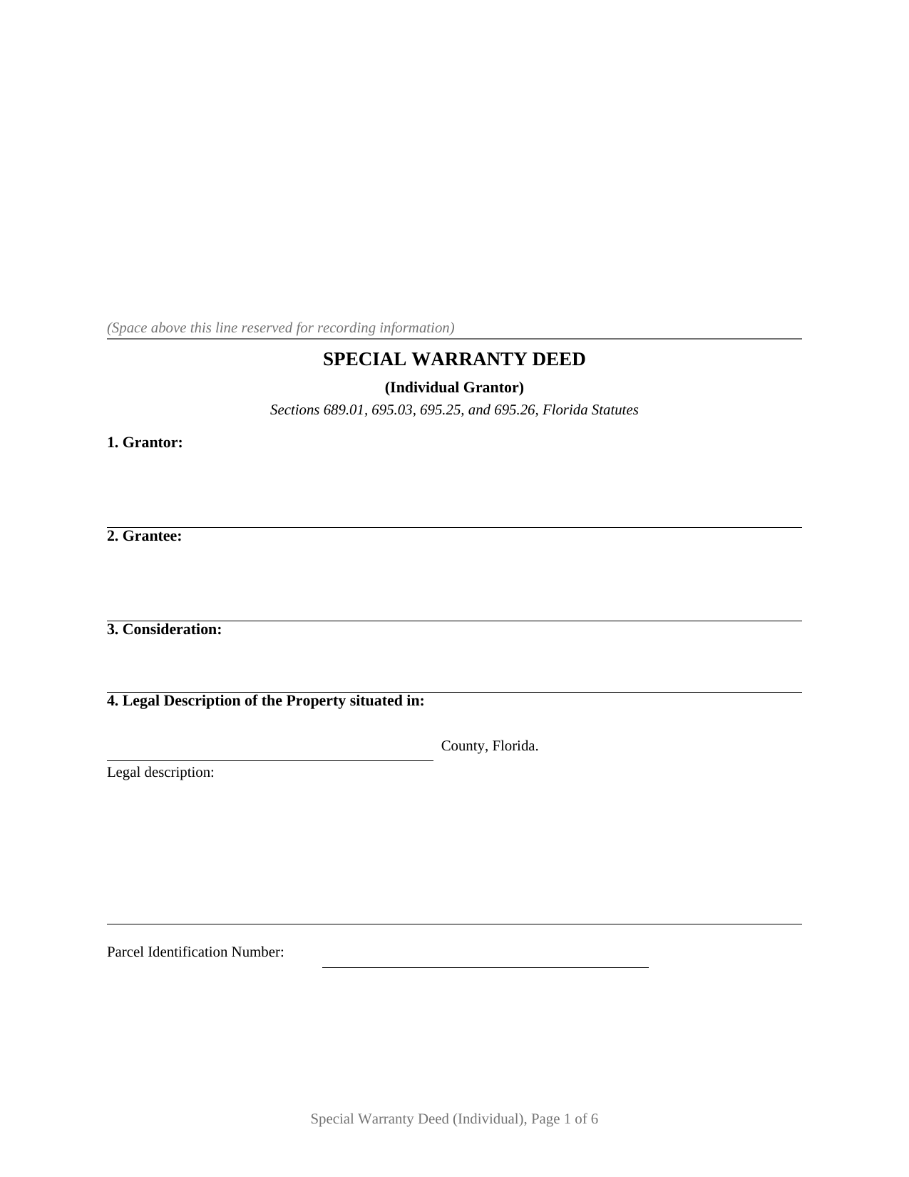 Florida Special Warranty Deed (Individual)