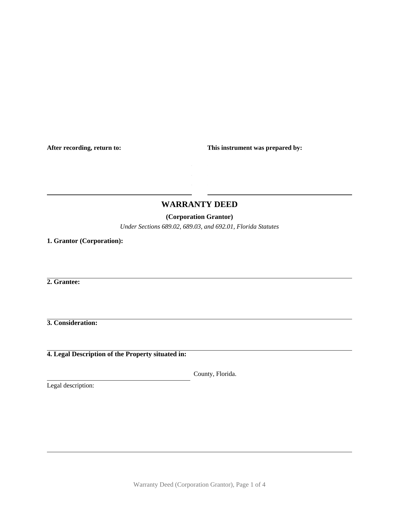 Florida Warranty Deed (Corporation Grantor)