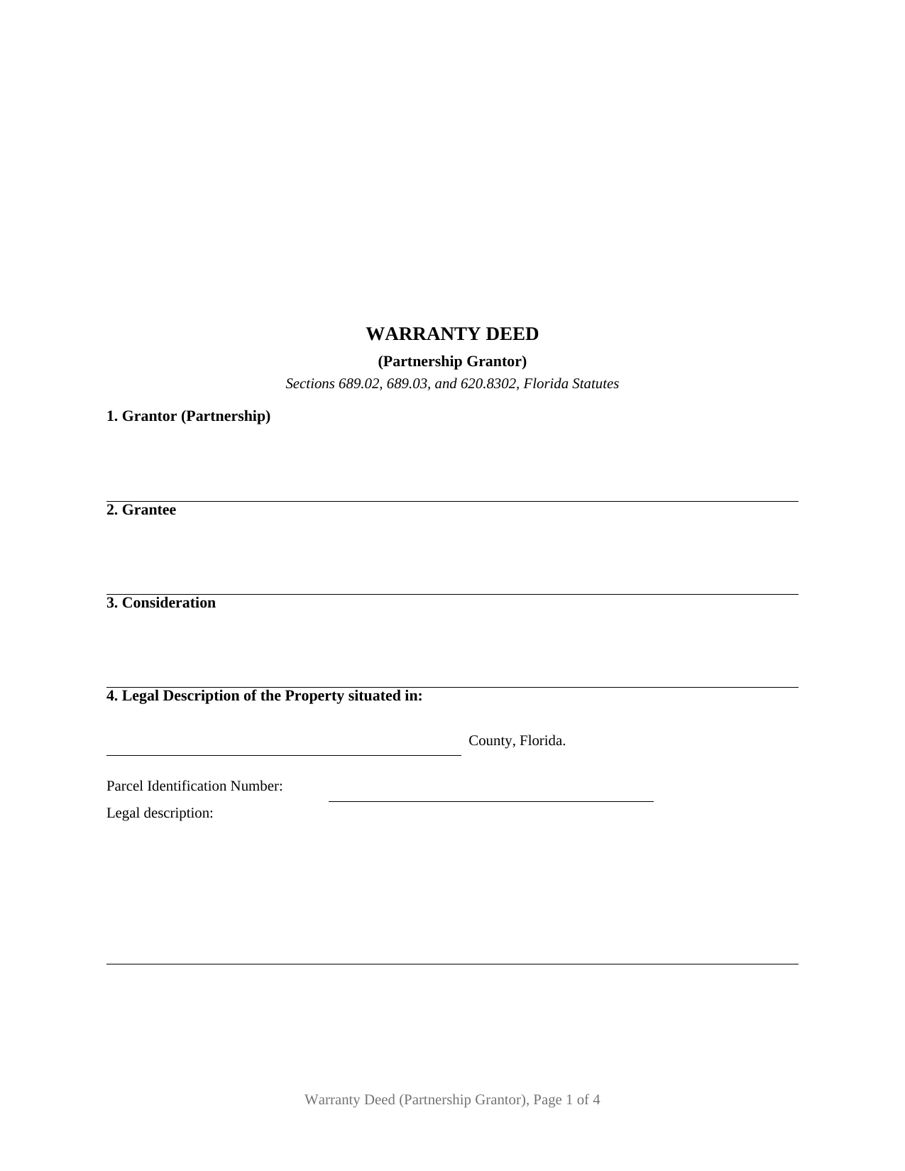 Florida Warranty Deed (Partnership Grantor)