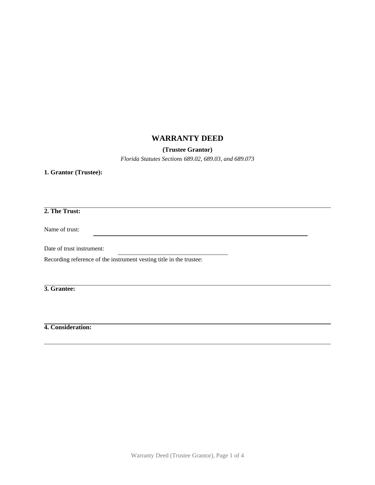 Florida Warranty Deed (Trustee Grantor)