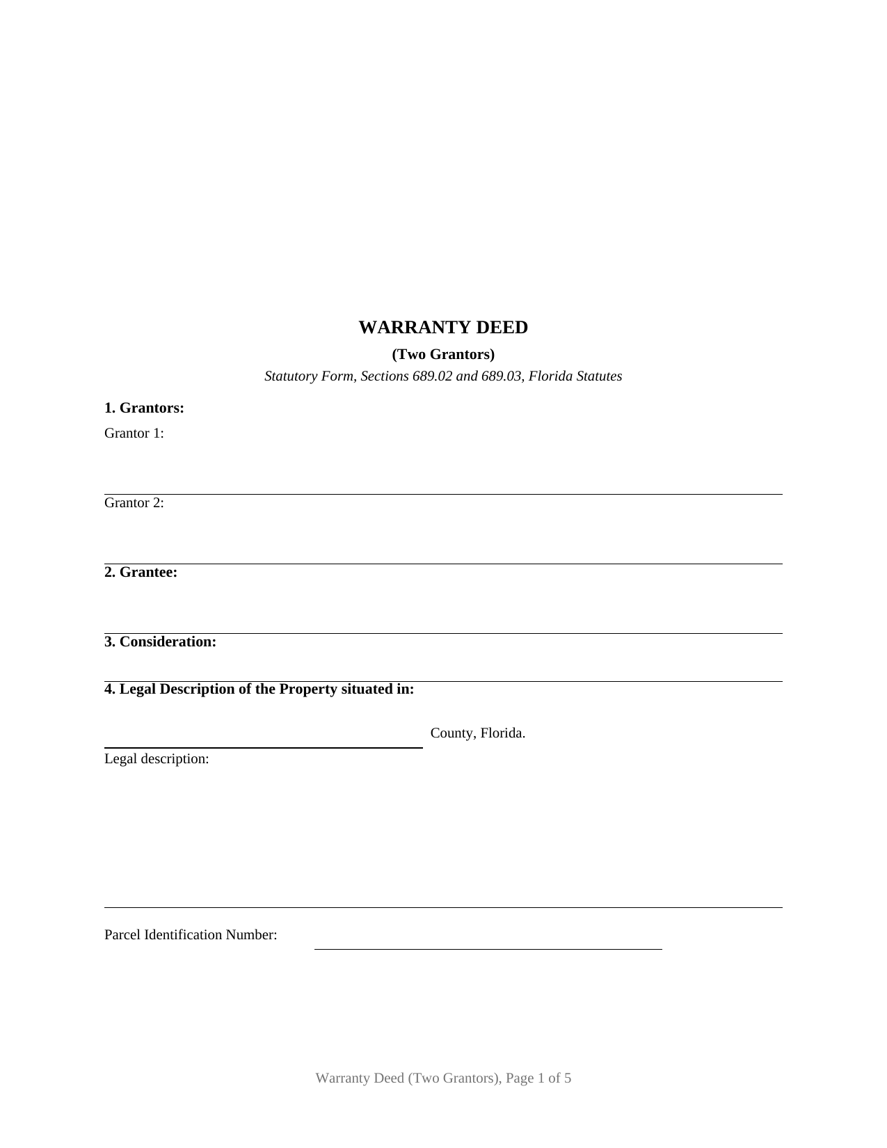 Florida Warranty Deed (Two Grantors)