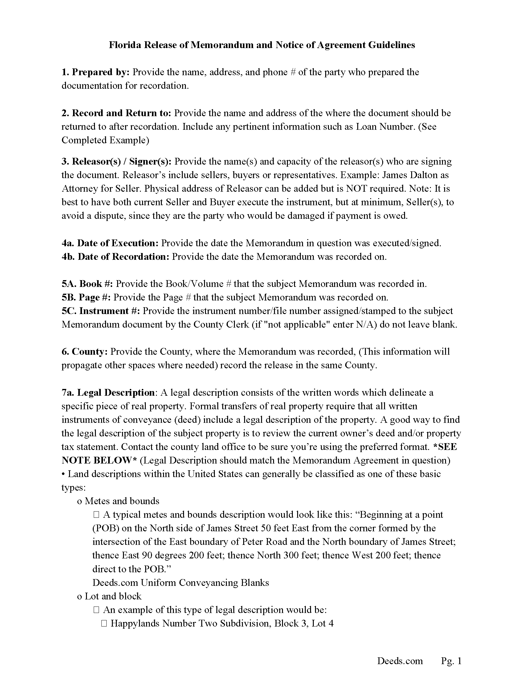 Glades County Full Release of Memorandum and Notice of Agreement Guide