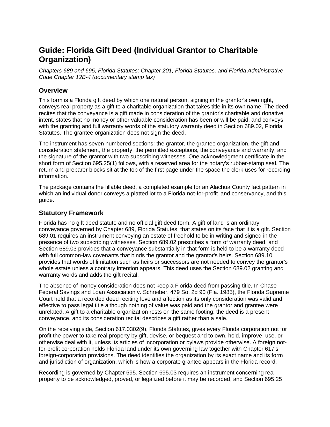 Hardee County Gift Deed (Individual Grantor to Charitable Organization) Guide