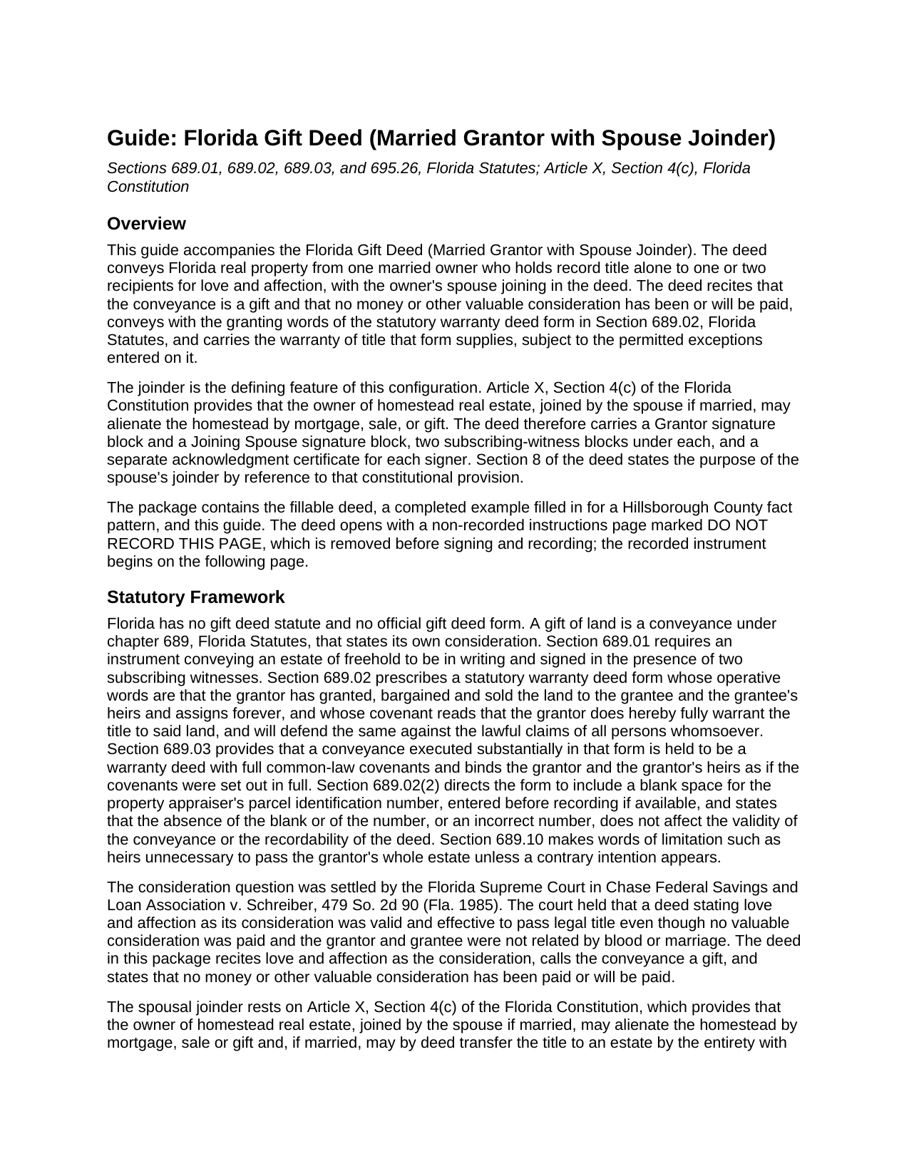 Hardee County Gift Deed (Married Grantor with Spouse Joinder) Guide