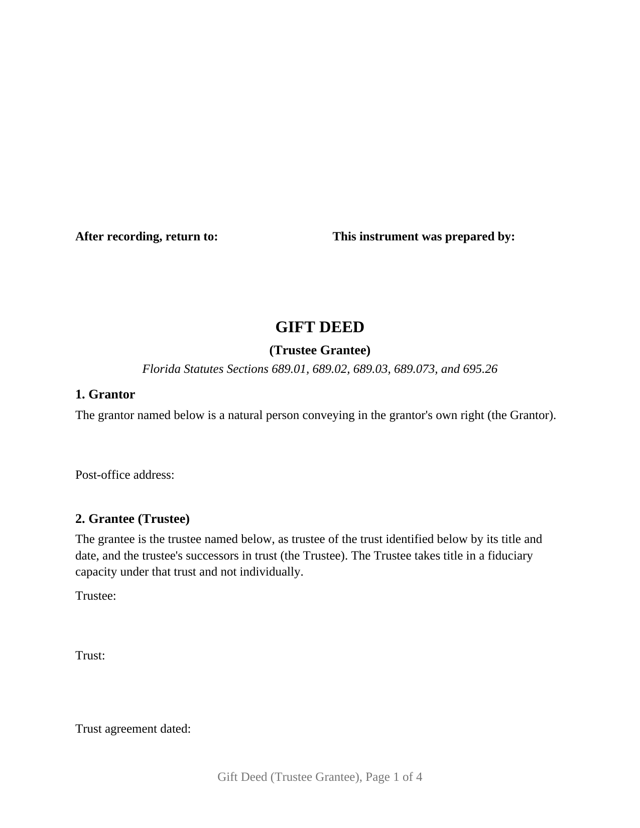 Hardee County Gift Deed (Trustee Grantee) Form