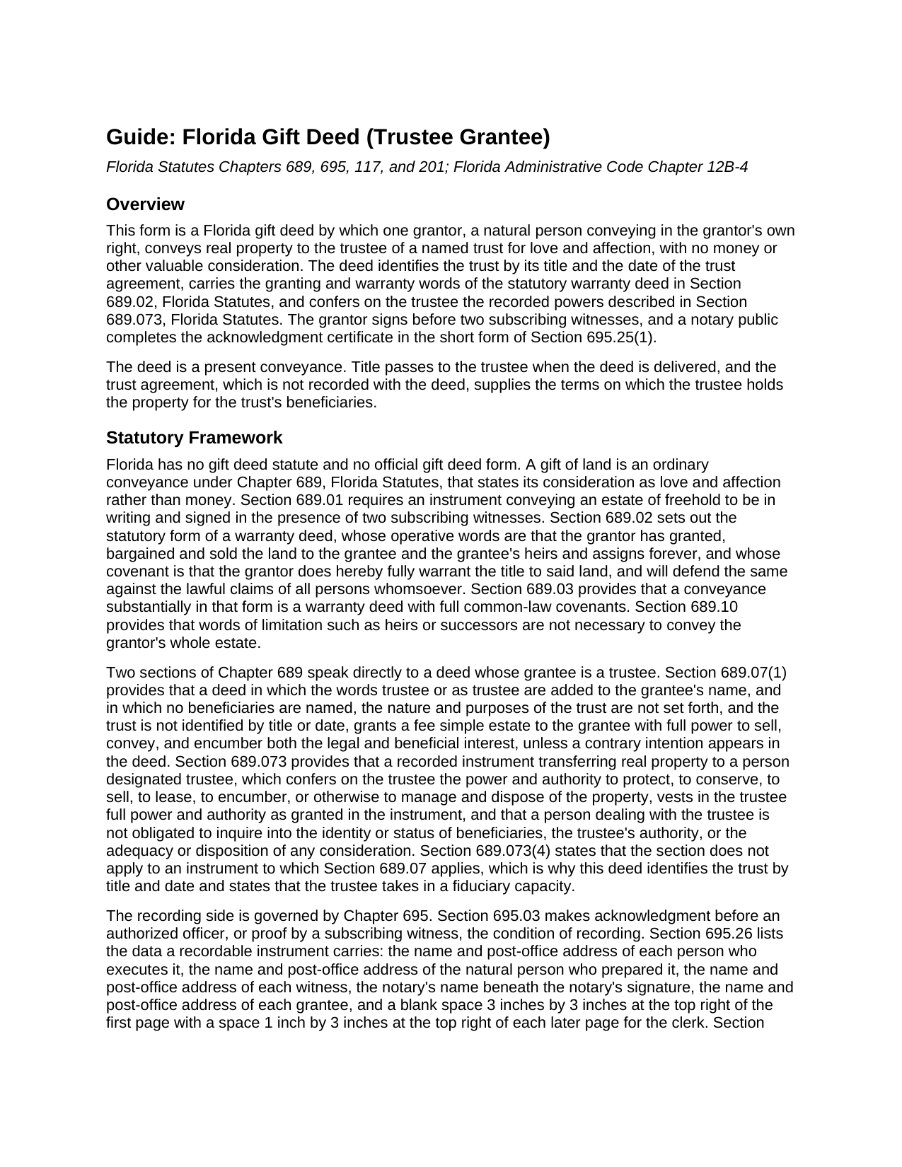 Hardee County Gift Deed (Trustee Grantee) Guide