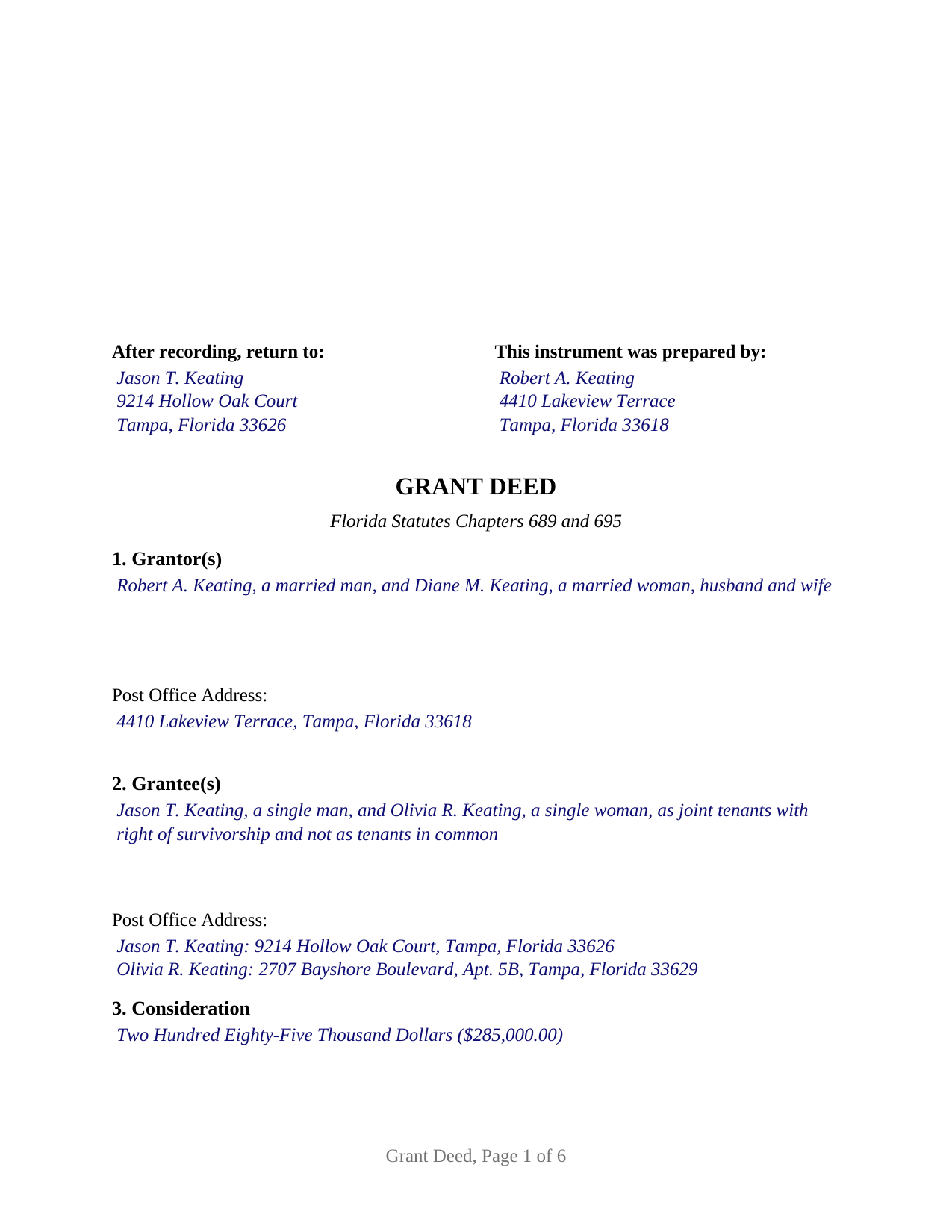 Taylor County Completed Example of the Grant Deed Document