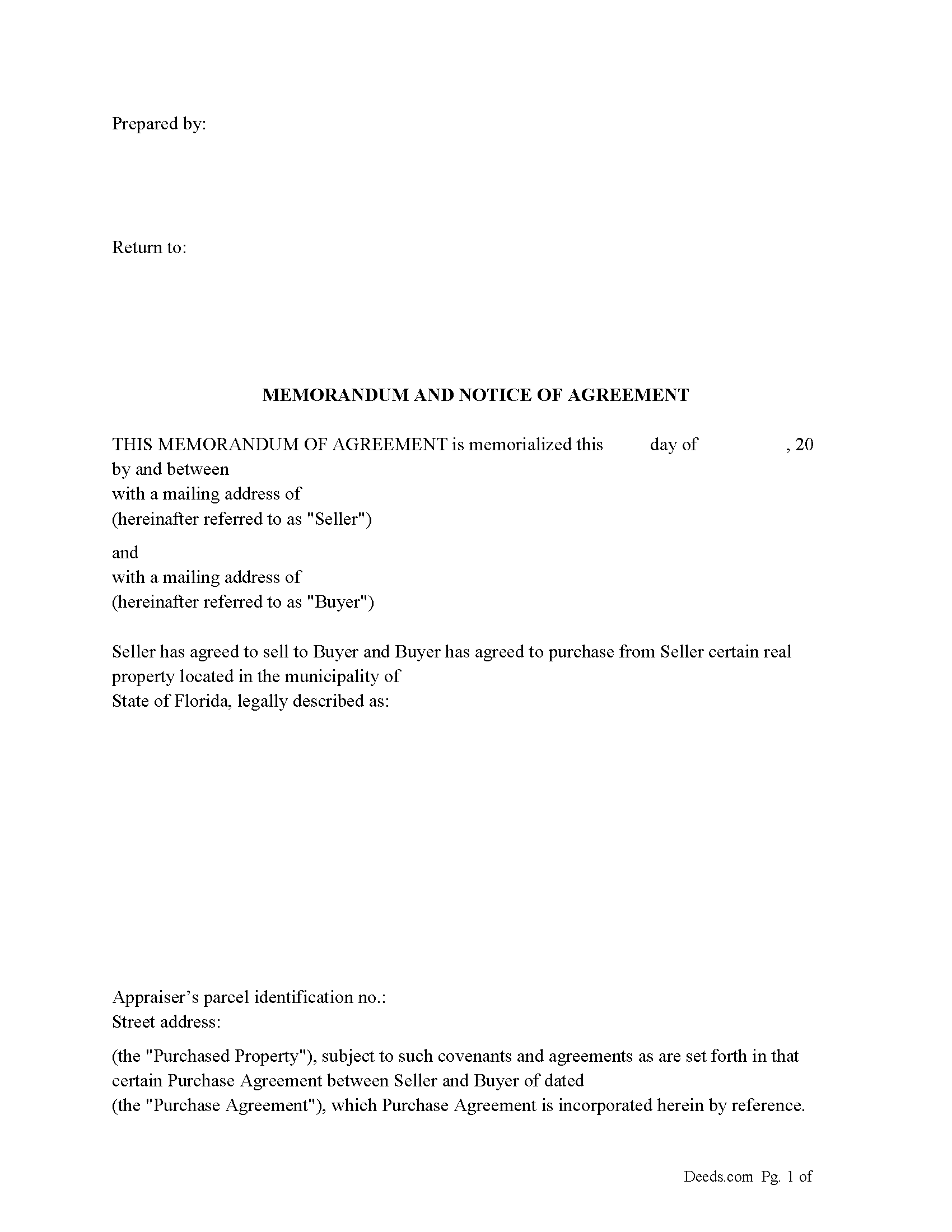 Memorandum and Notice of Agreement Form