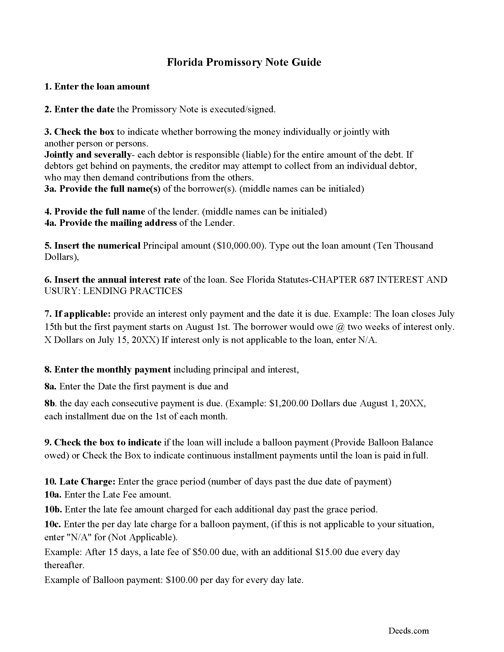 Promissory Note Guidelines