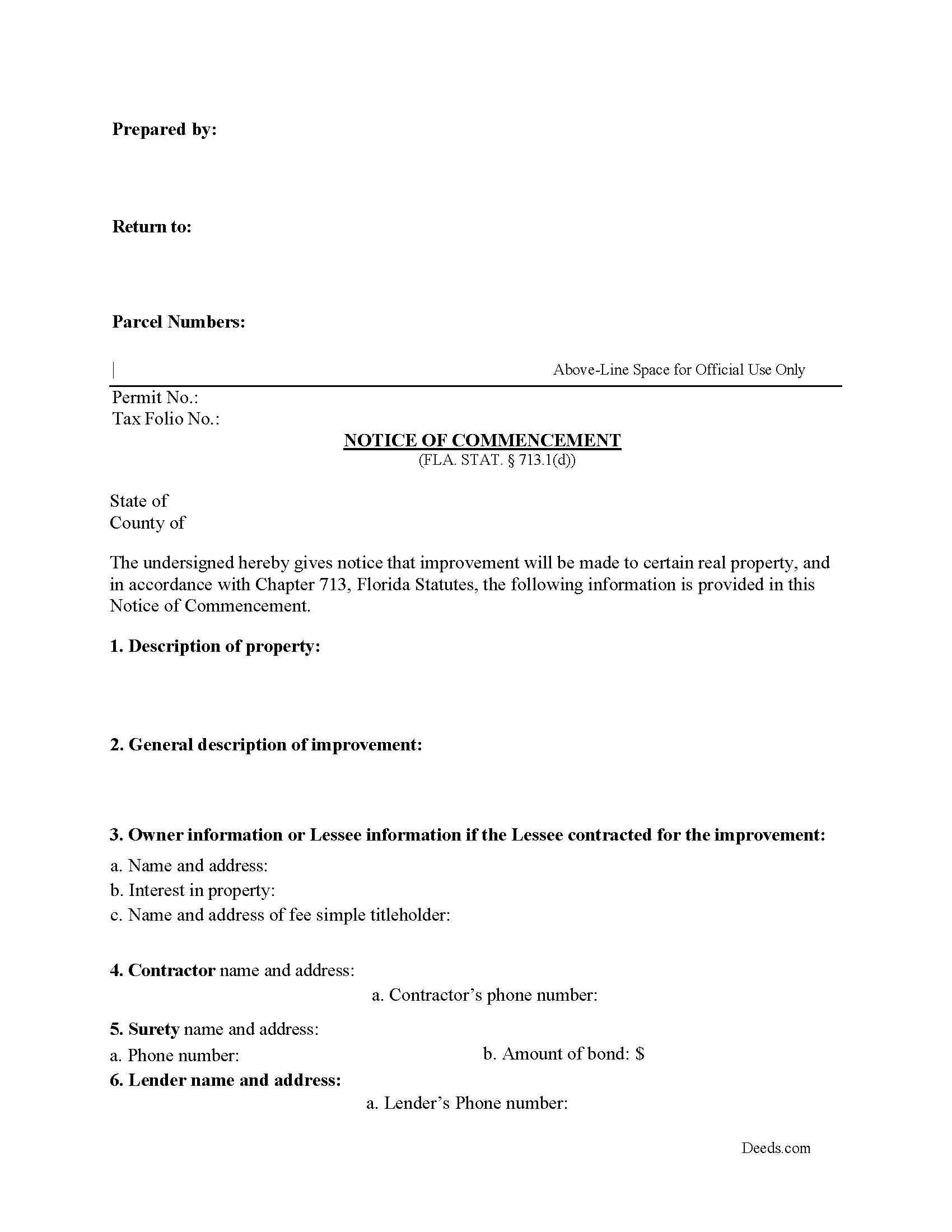 Highlands County Notice of Commencement Form