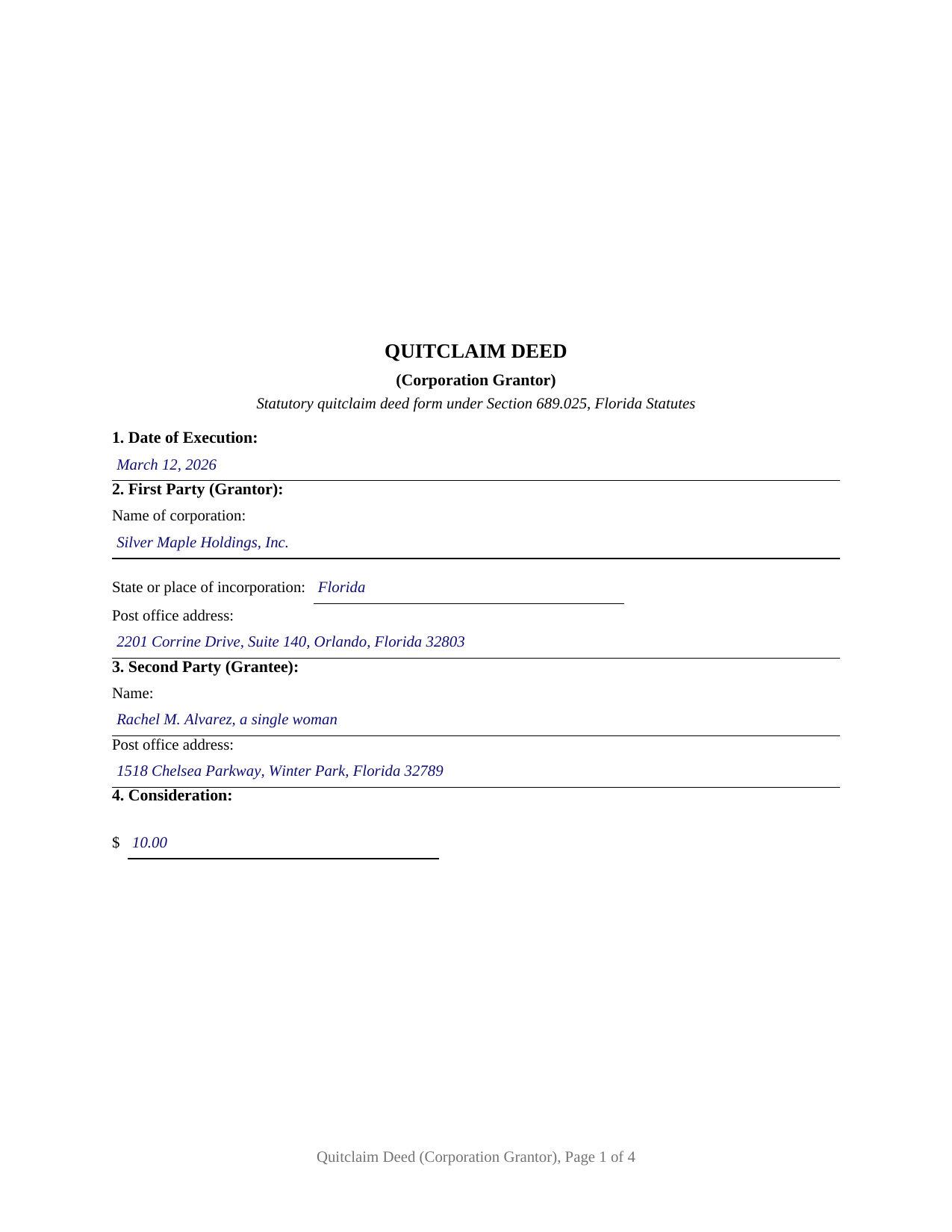 Madison County Completed Example of the Quitclaim Deed (Corporation Grantor) Document