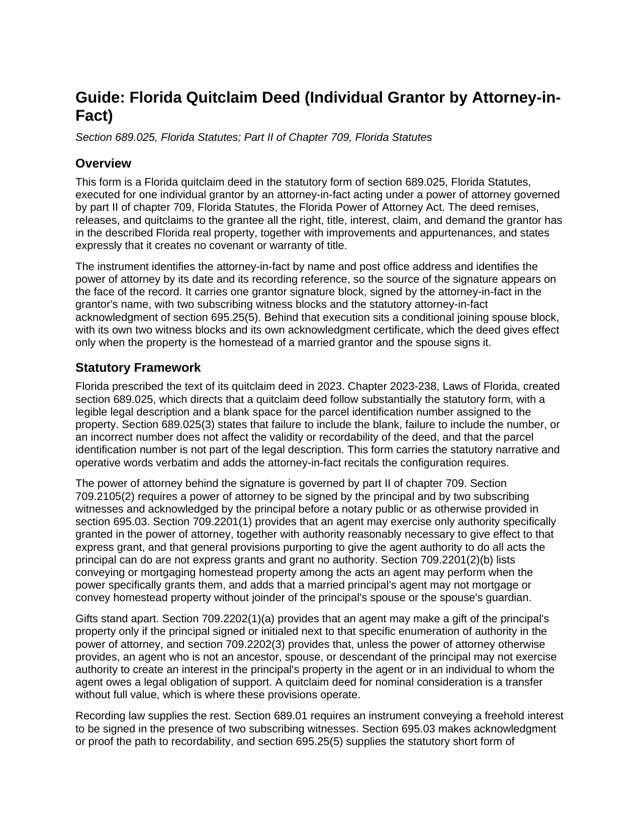 Gilchrist County Quitclaim Deed (Individual Grantor by Attorney-in-Fact) Guide
