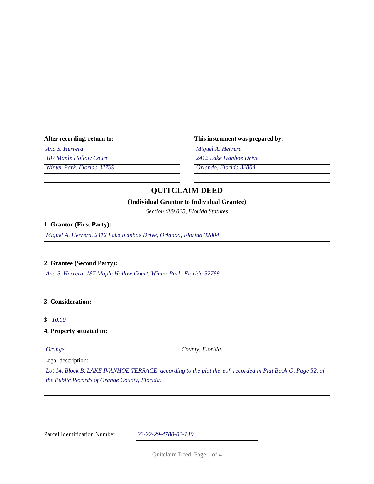Madison County Completed Example of the Quitclaim Deed (Individual) Document
