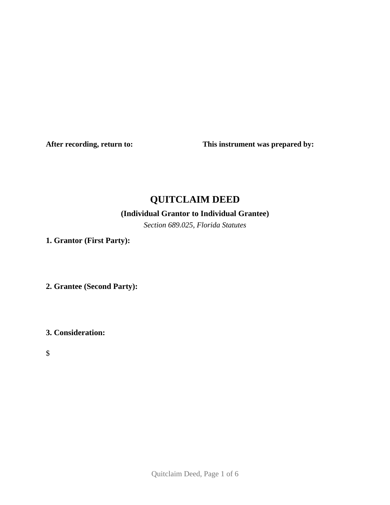 Hernando County Quitclaim Deed (Individual) Form