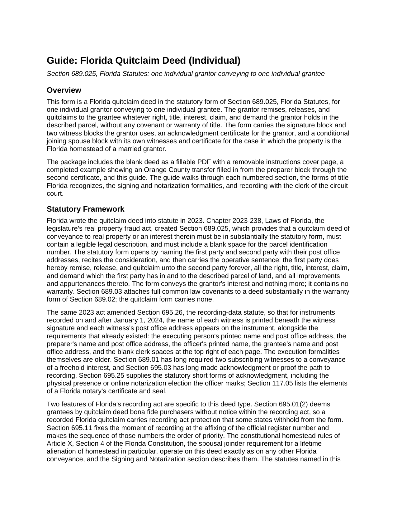 Hernando County Quitclaim Deed (Individual) Guide