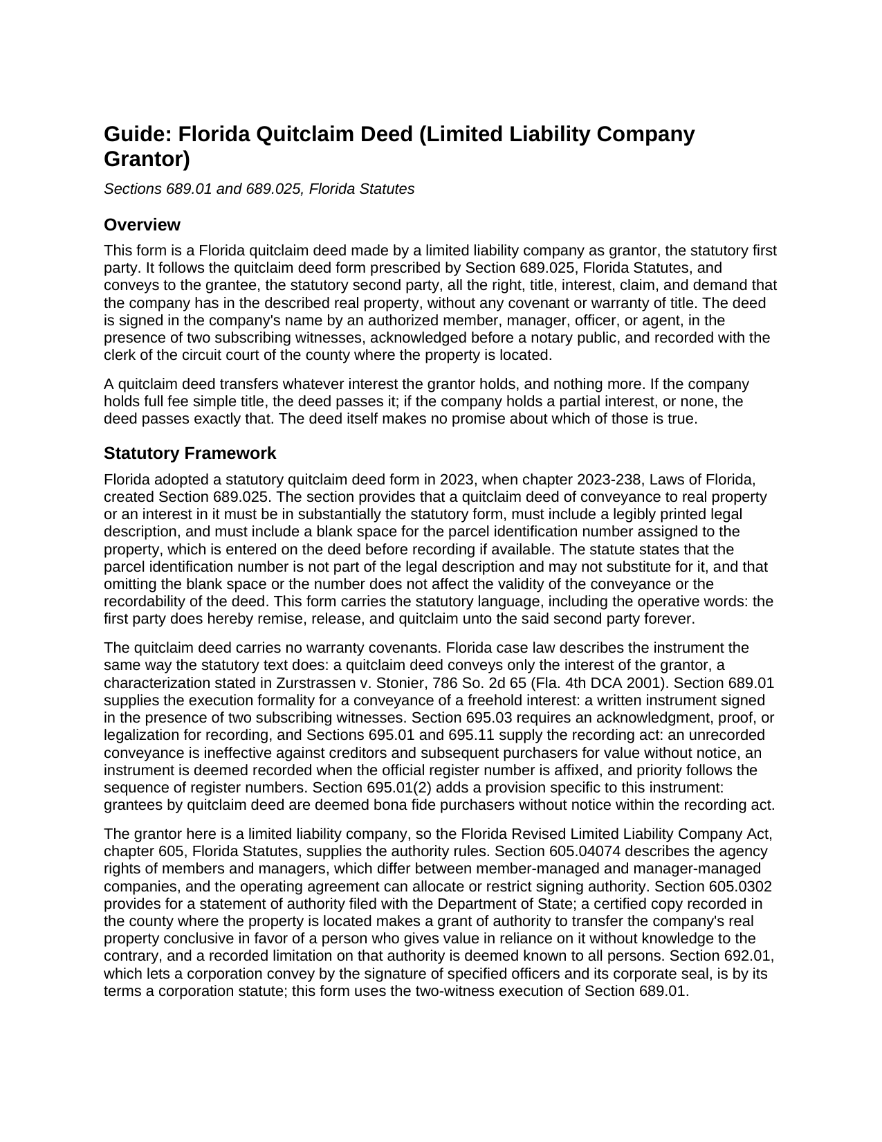 Calhoun County Quitclaim Deed (LLC Grantor) Guide