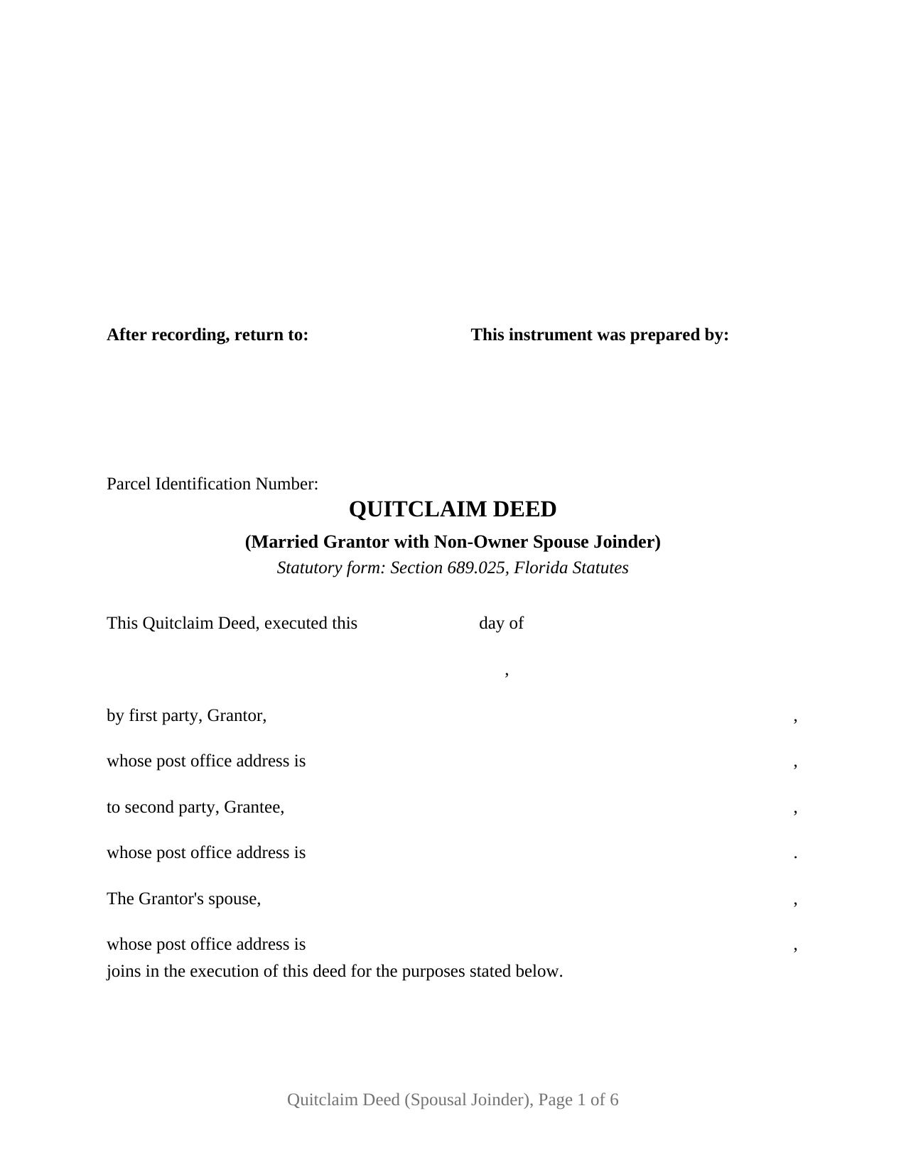 Pasco County Quitclaim Deed (Married Grantor with Non-Owner Spouse Joinder) Form