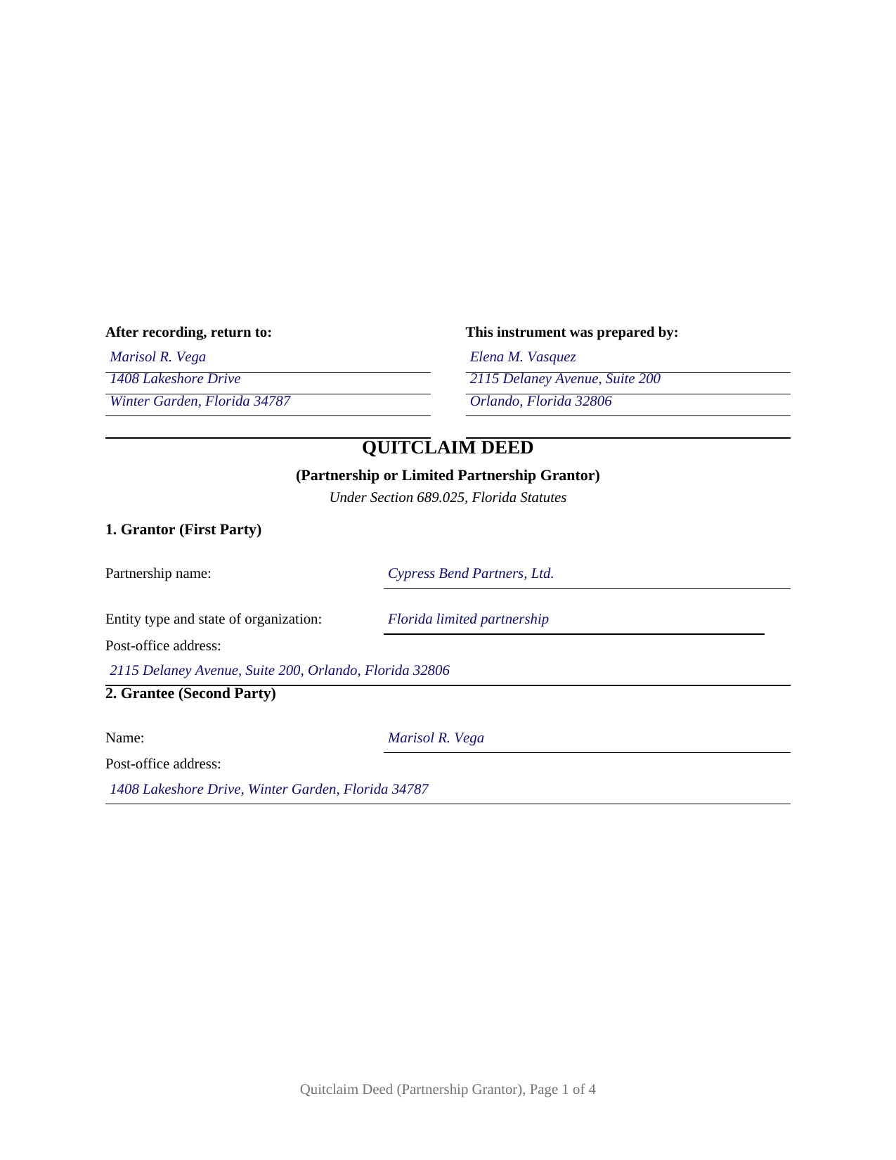 Madison County Completed Example of the Quitclaim Deed (Partnership or Limited Partnership Grantor) Document