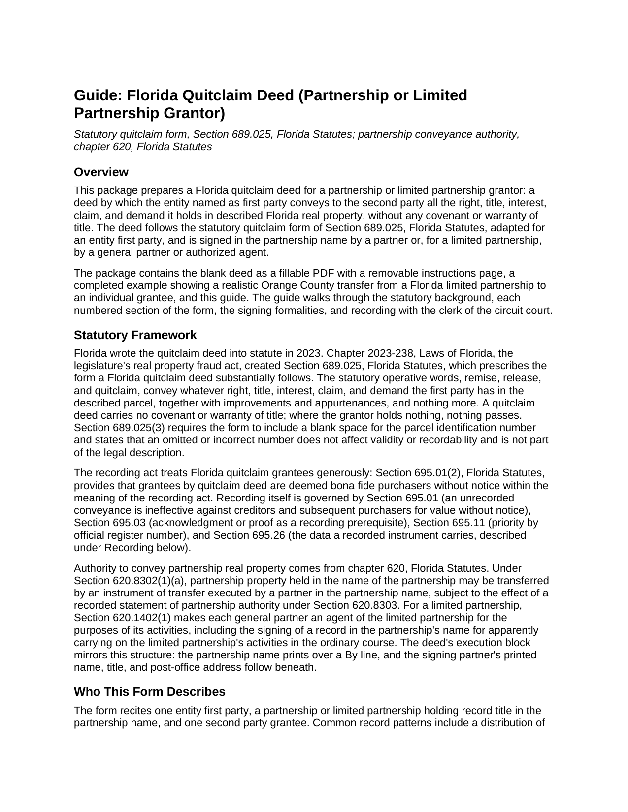 Madison County Quitclaim Deed (Partnership or Limited Partnership Grantor) Guide
