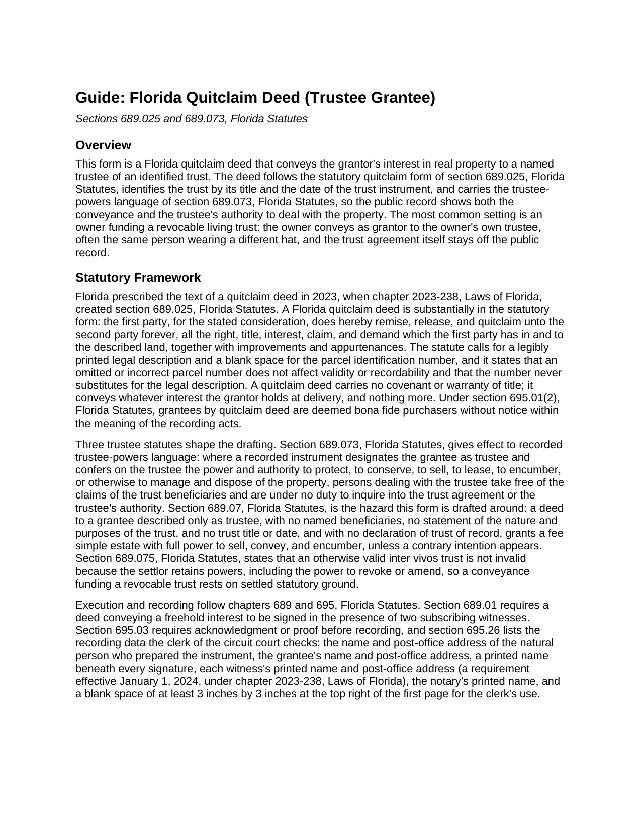 Madison County Quitclaim Deed (Trustee Grantee) Guide