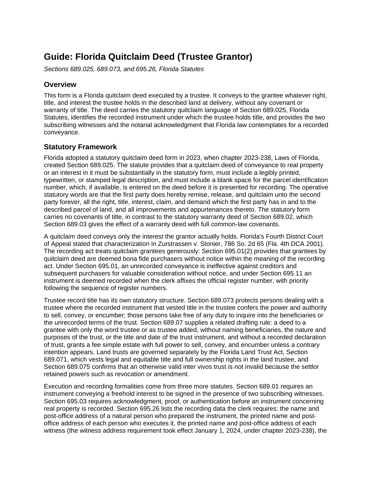 Putnam County Quitclaim Deed (Trustee Grantor) Guide