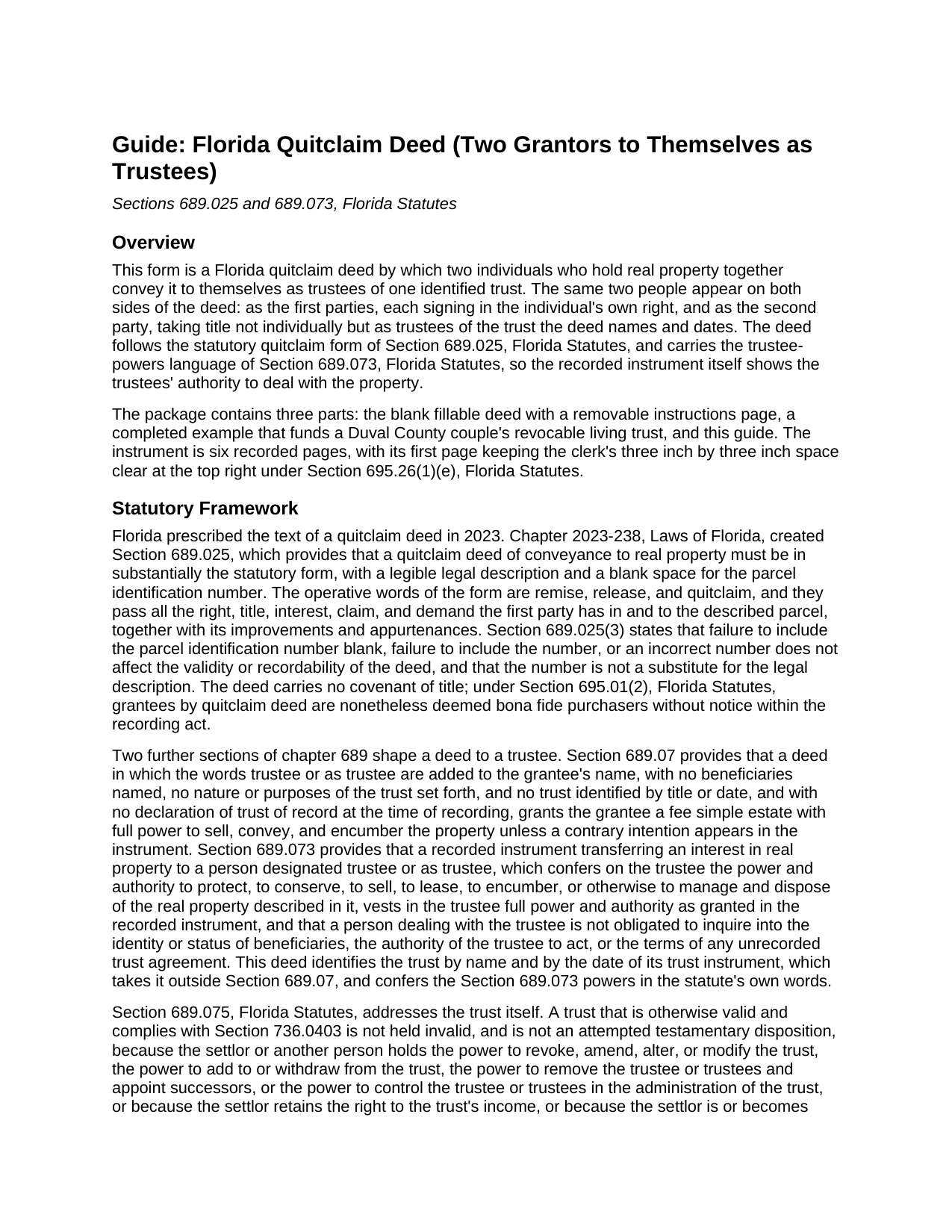 Hendry County Quitclaim Deed (Two Grantors to Themselves as Trustees) Guide