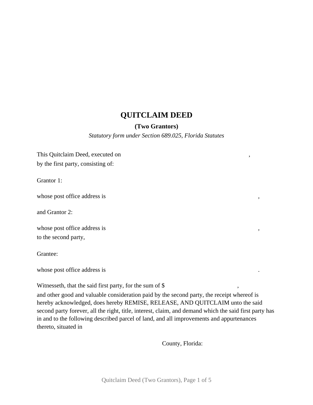 Hendry County Quitclaim Deed (Two Grantors) Form