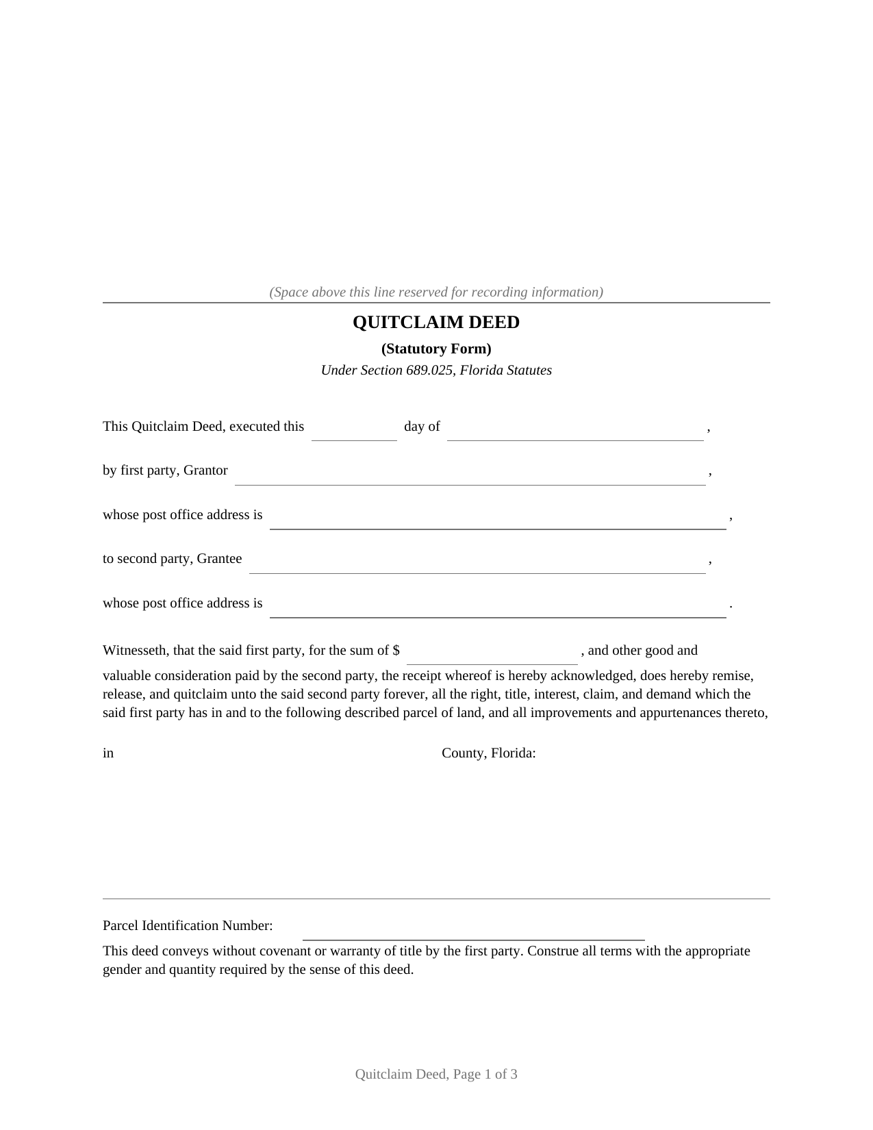 Osceola County Quitclaim Deed Form