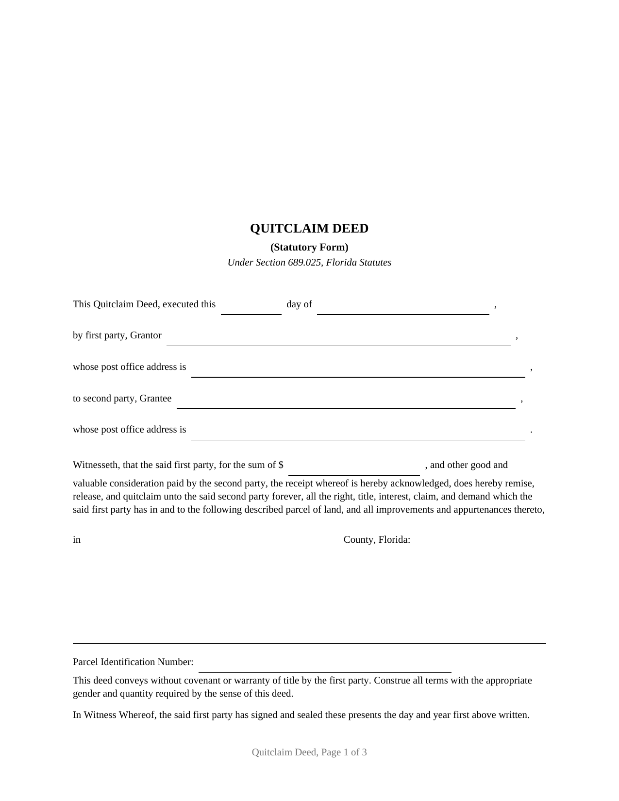 Duval County Quitclaim Deed Form