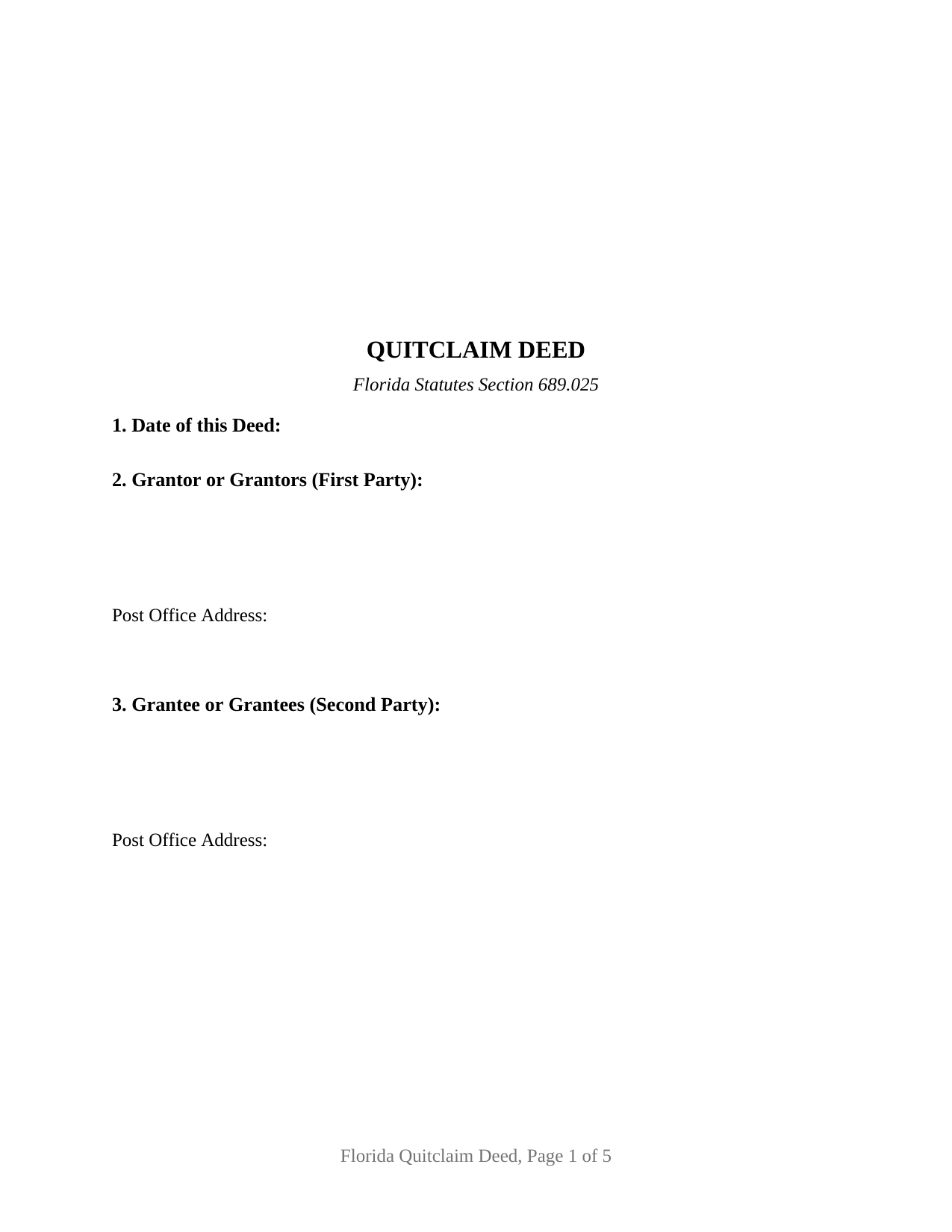 Volusia County Quitclaim Deed Form