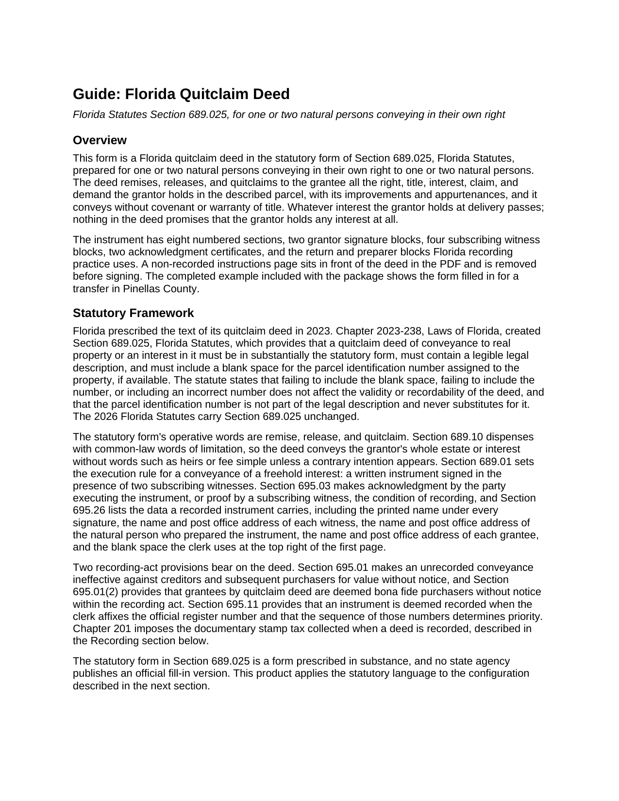 Gadsden County Quitclaim Deed Guide