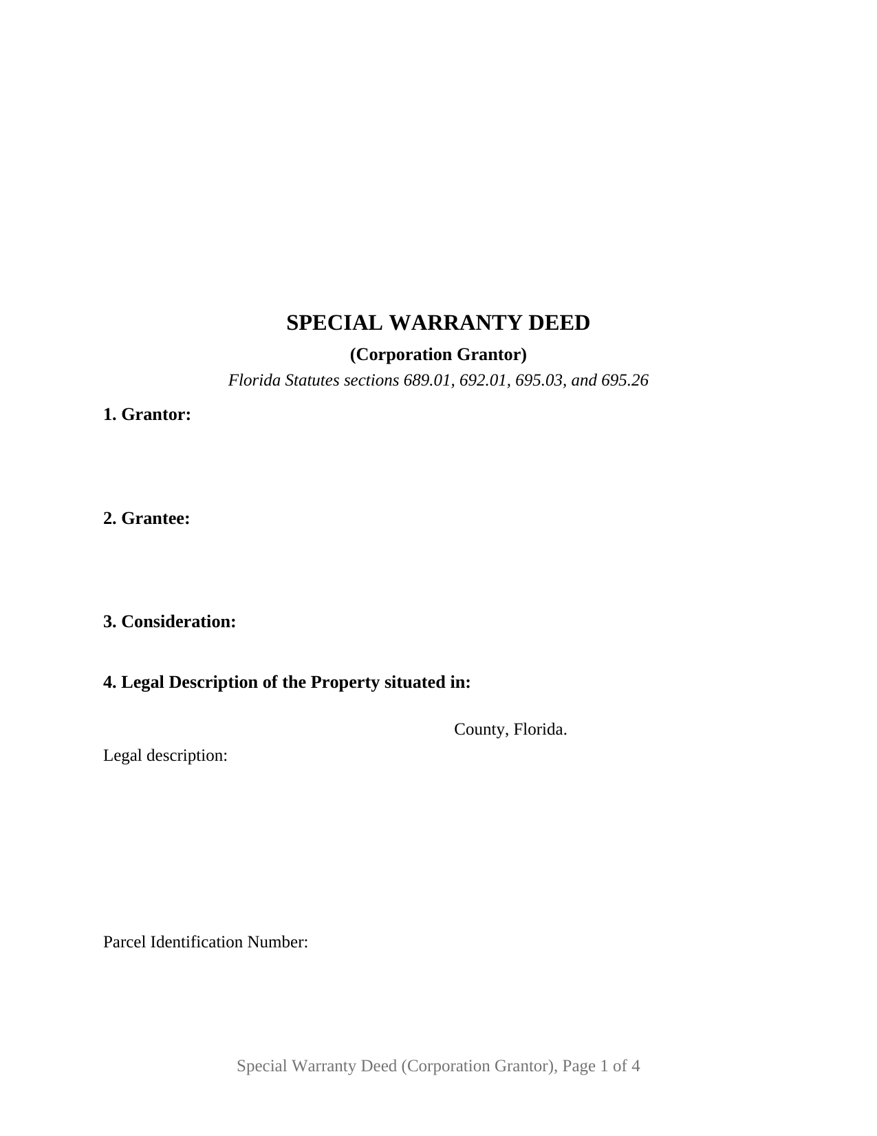 Manatee County Special Warranty Deed (Corporation Grantor) Form