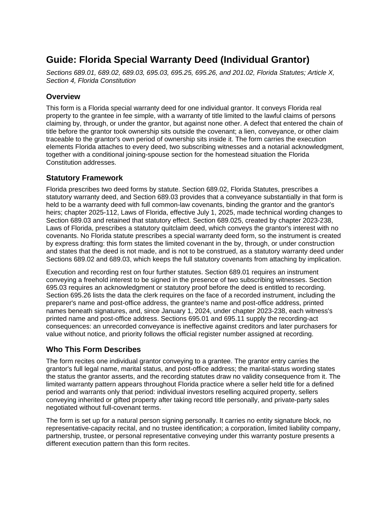 Hernando County Special Warranty Deed (Individual) Guide