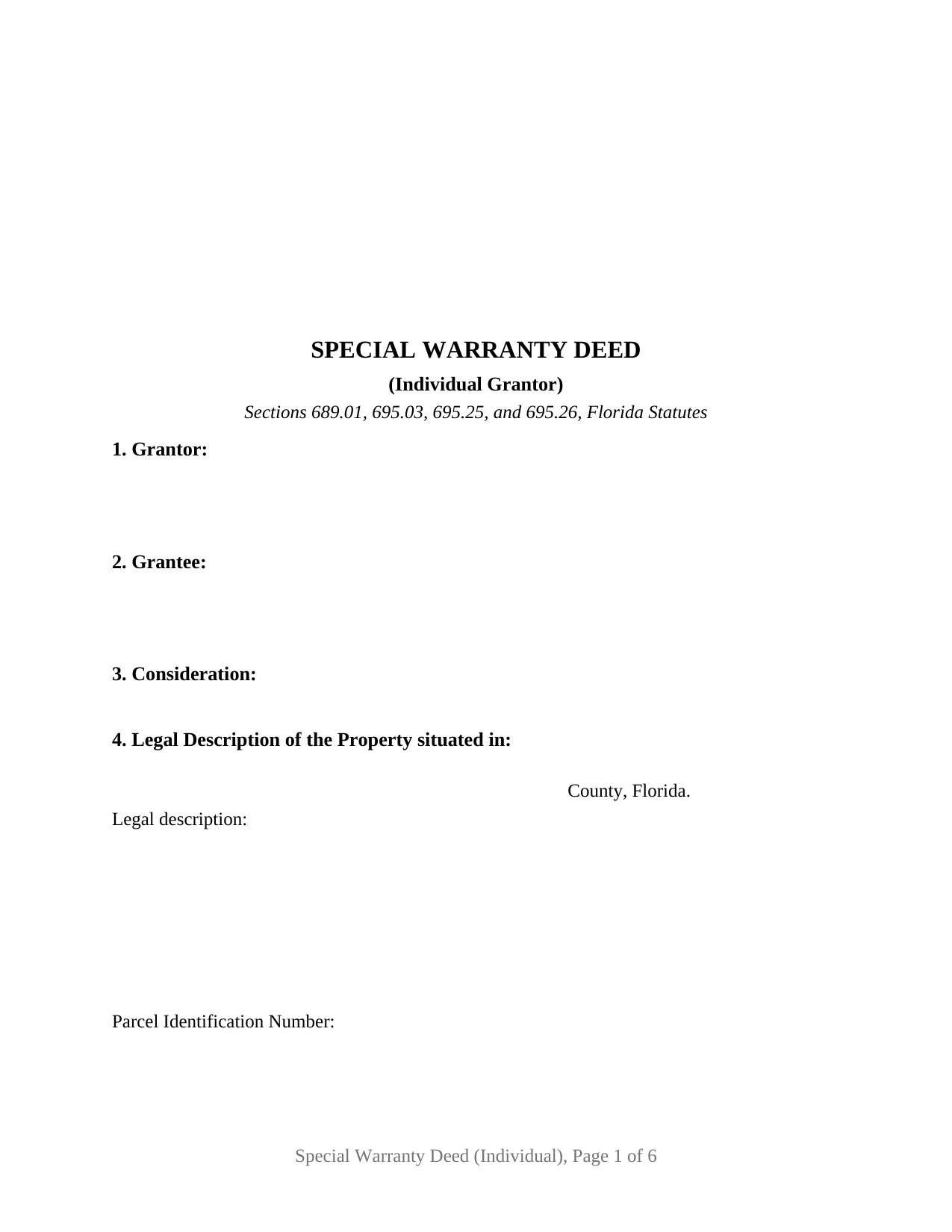 Suwannee County Special Warranty Deed (Individual) Form