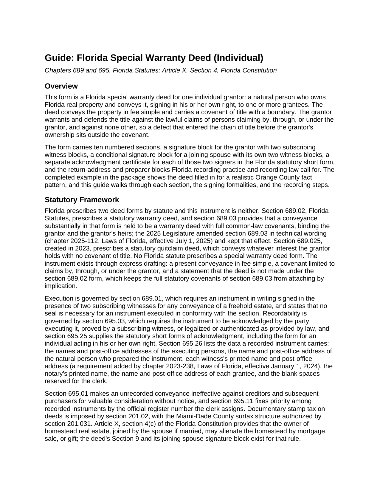 Suwannee County Special Warranty Deed (Individual) Guide