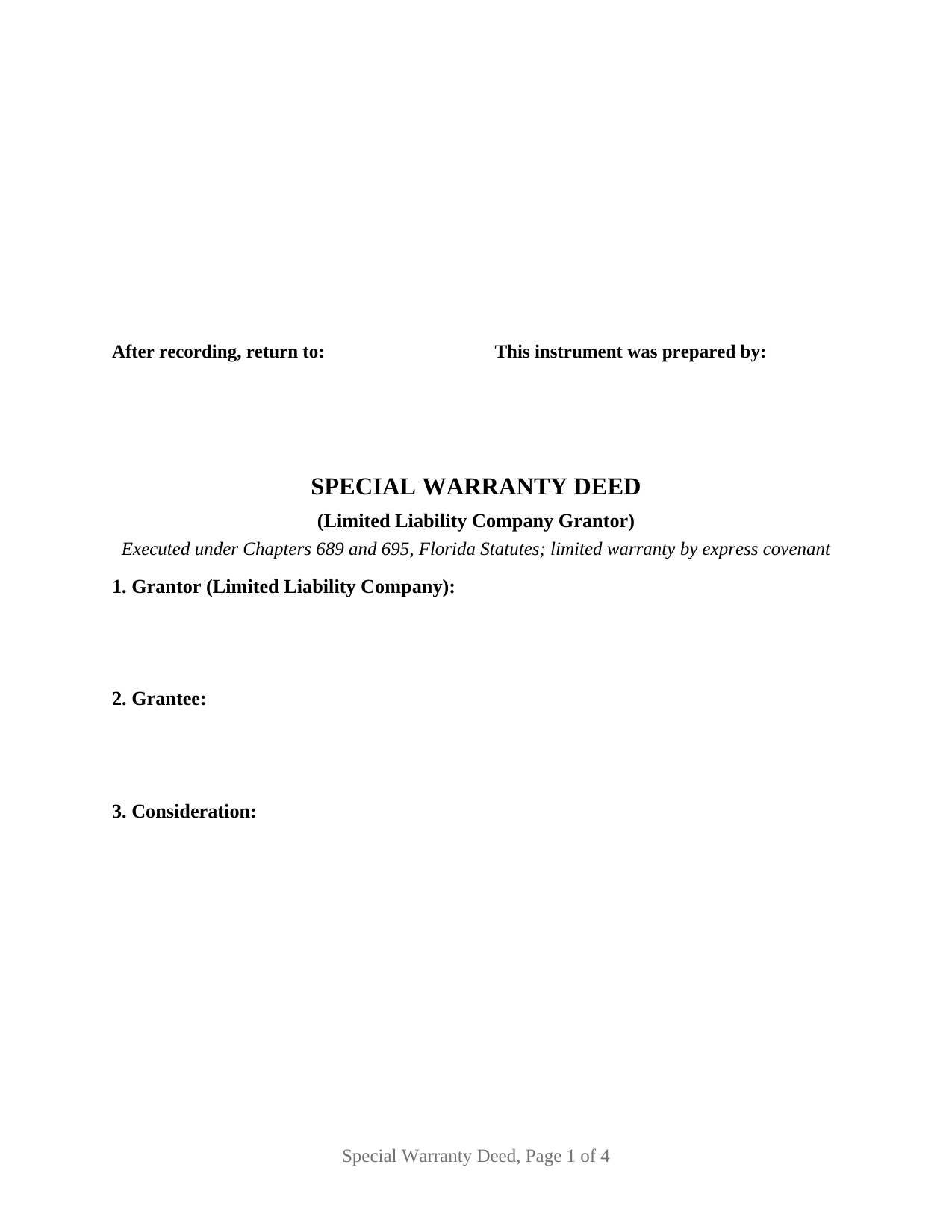 Collier County Special Warranty Deed (LLC Grantor) Form