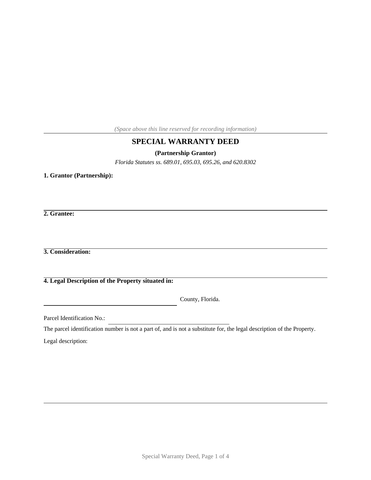 Santa Rosa County Special Warranty Deed (Partnership Grantor) Form