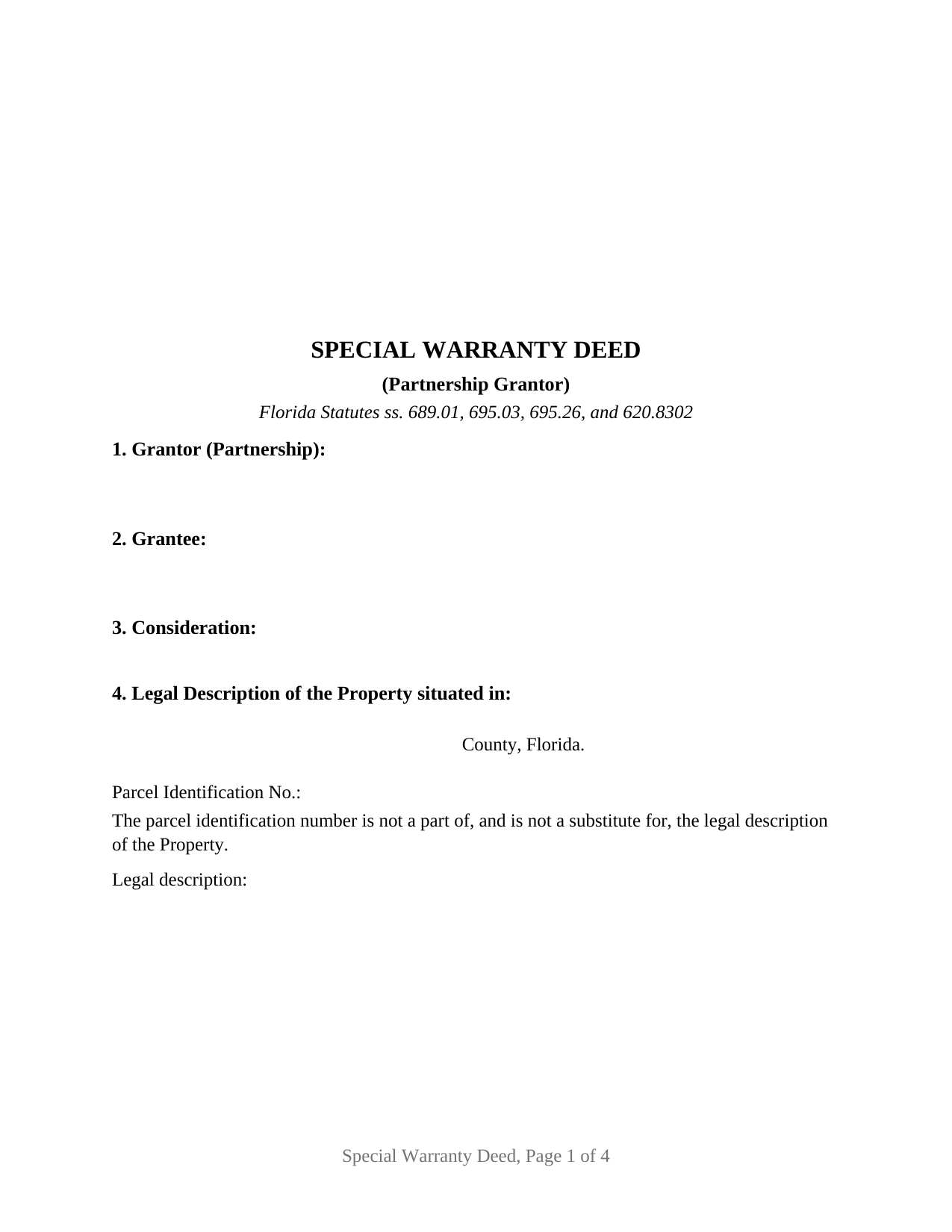 Manatee County Special Warranty Deed (Partnership Grantor) Form