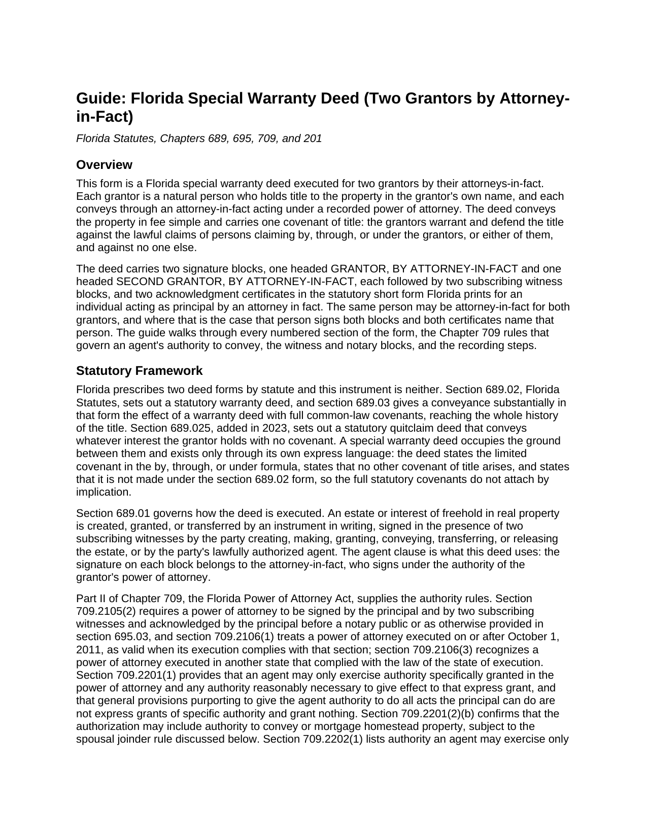 Baker County Special Warranty Deed (Two Grantors by Attorney-in-Fact) Guide